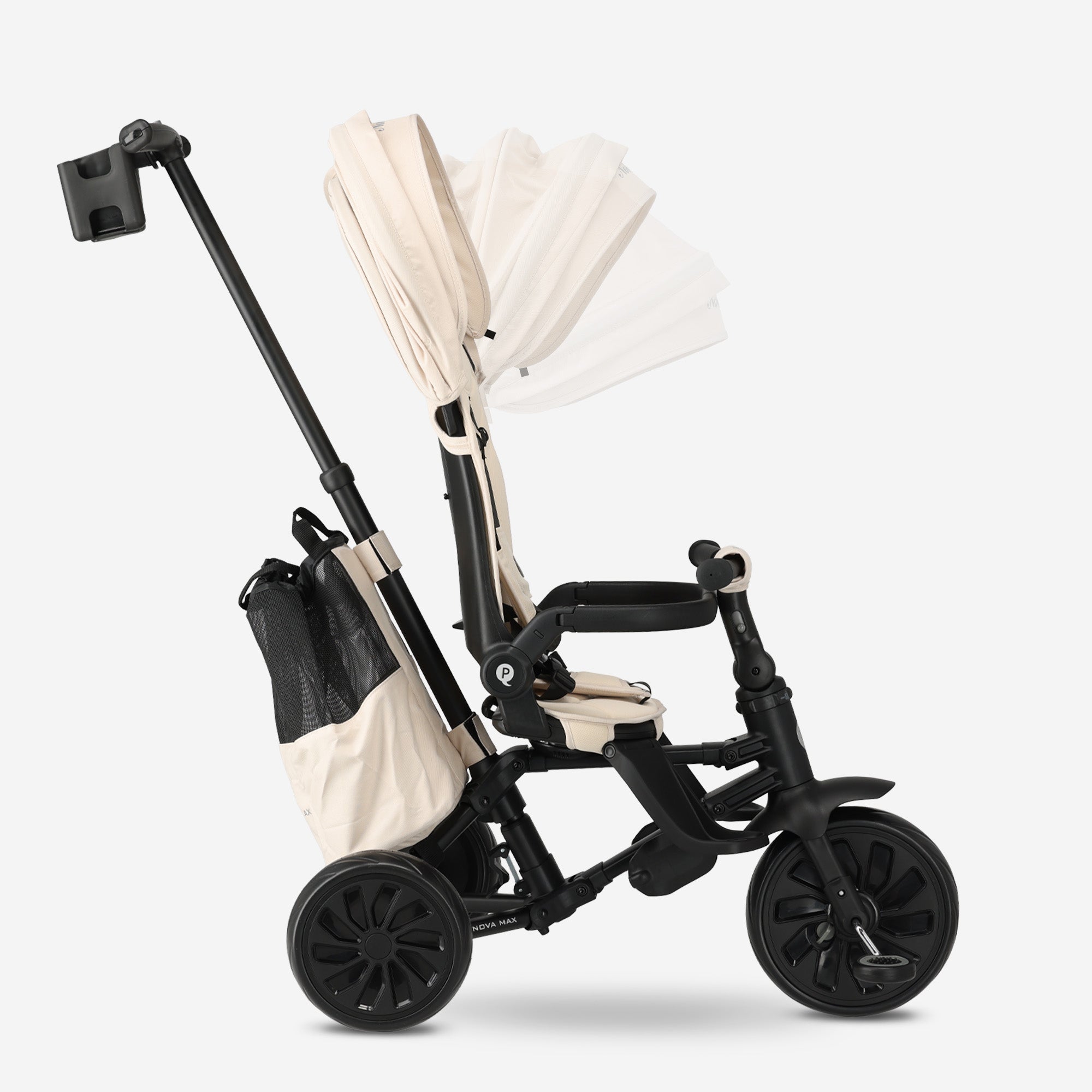 Qplay Nova Max Driewieler met Duwstang - Opvouwbare Peuterfiets - 5-in-1 - Beige