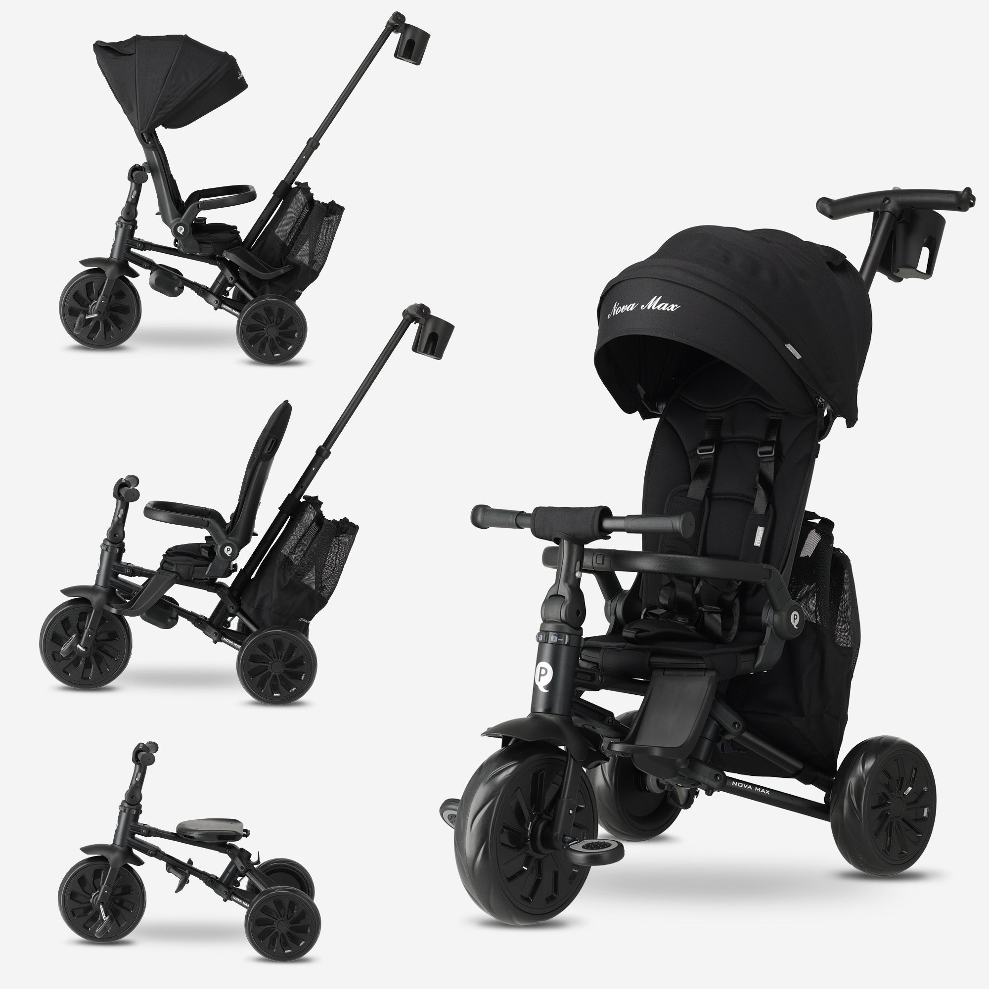 Qplay Nova Max Driewieler met Duwstang - Opvouwbare Peuterfiets - 5-in-1 - Zwart