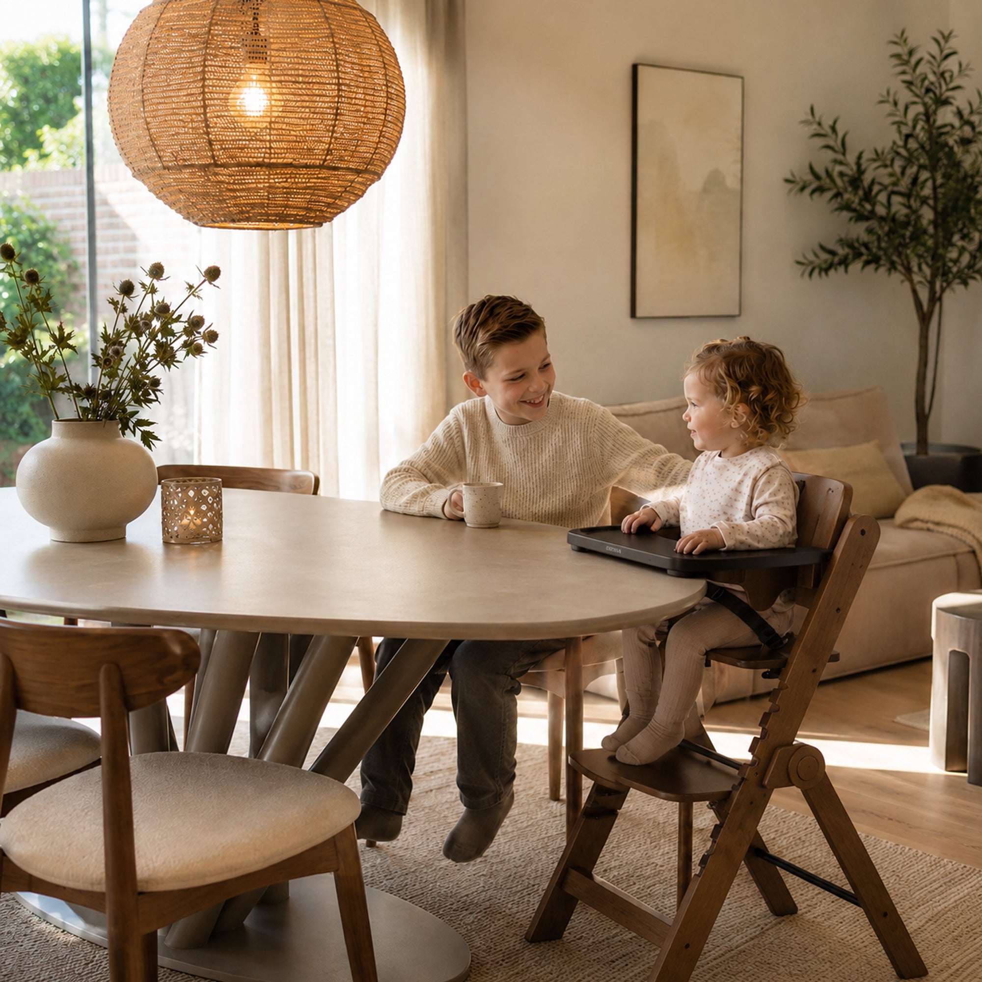 Odin Luxe Houten Meegroeistoel Kinderstoel met Bouncer - Inclusief Eetblad - Verstelbare Kinderstoel - Wood/Zwart
