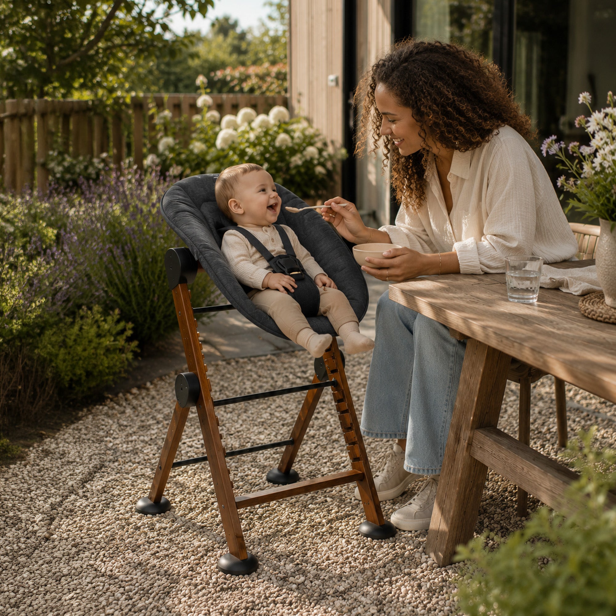 Odin Luxe Houten Meegroeistoel Kinderstoel met Bouncer - Inclusief Eetblad - Verstelbare Kinderstoel - Wood/Zwart