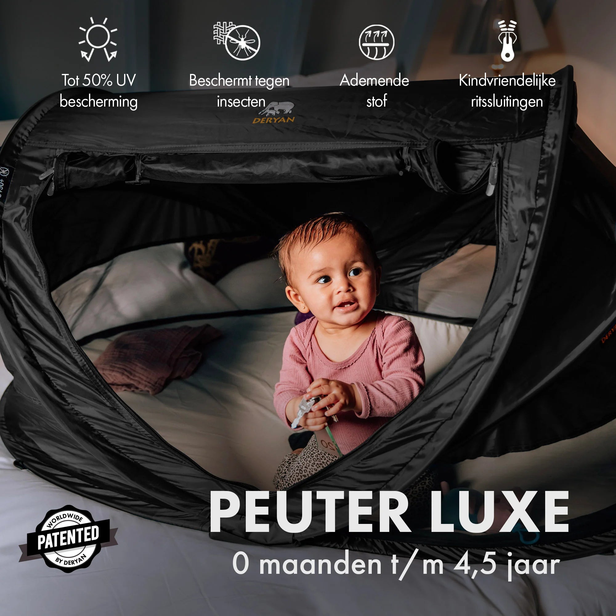 Deryan Peuter Luxe Campingbedje – Inclusief zelfopblaasbare matras - Black