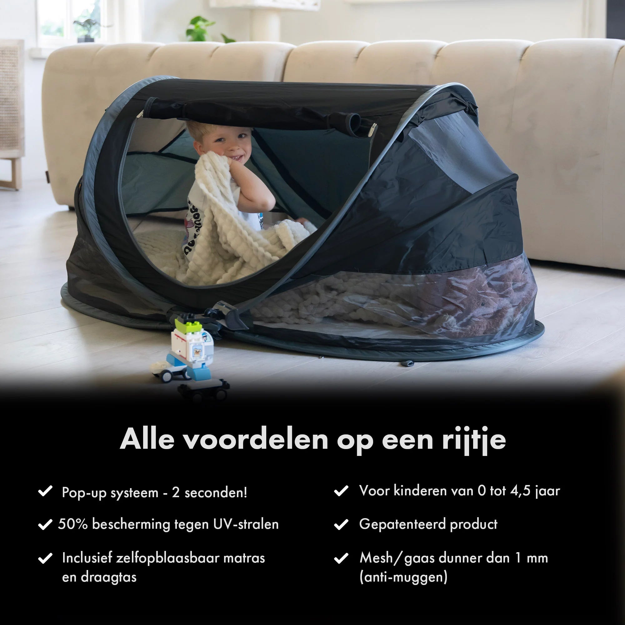 Deryan Peuter Luxe Campingbedje – Inclusief zelfopblaasbare matras - Black