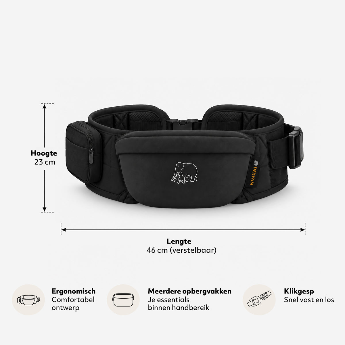 Deryan Pack Basic Luxe Hip Carrier - Baby und Kleinkind Hip Seat - Babytrage Schwarz