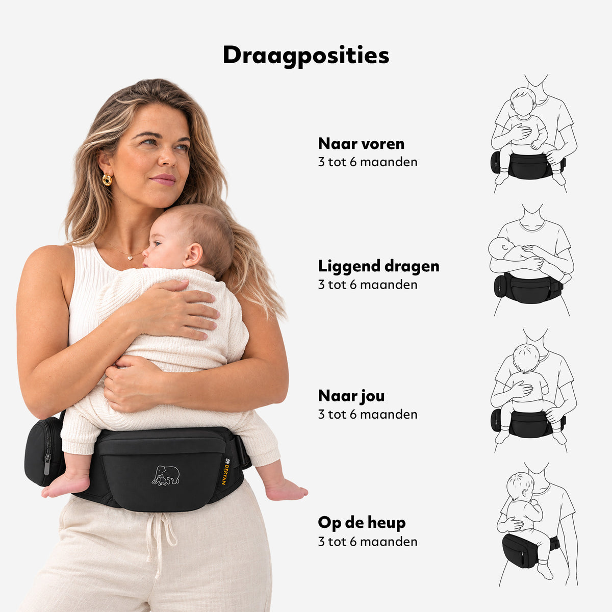 Deryan Pack Basic Luxury Hip Carrier - Baby and Toddler Hip Seat - Baby Carrier Black