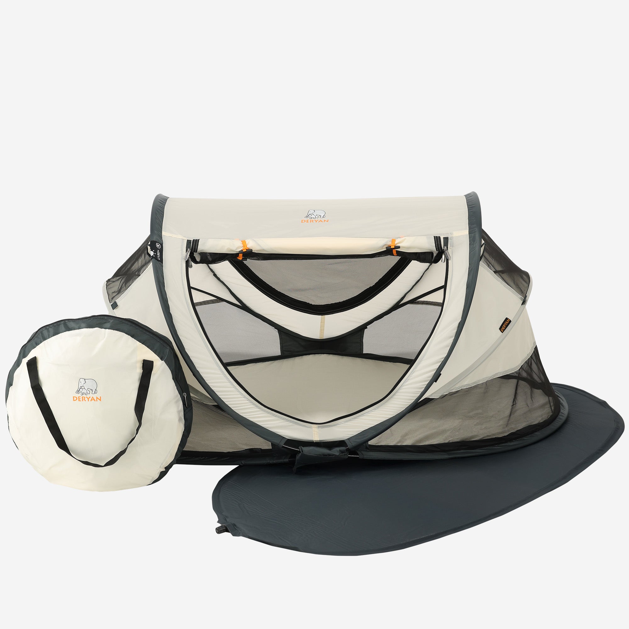 Deryan Kleinkind-Luxus-Campingbett - Inklusive selbstaufblasbarer Matratze - Creme