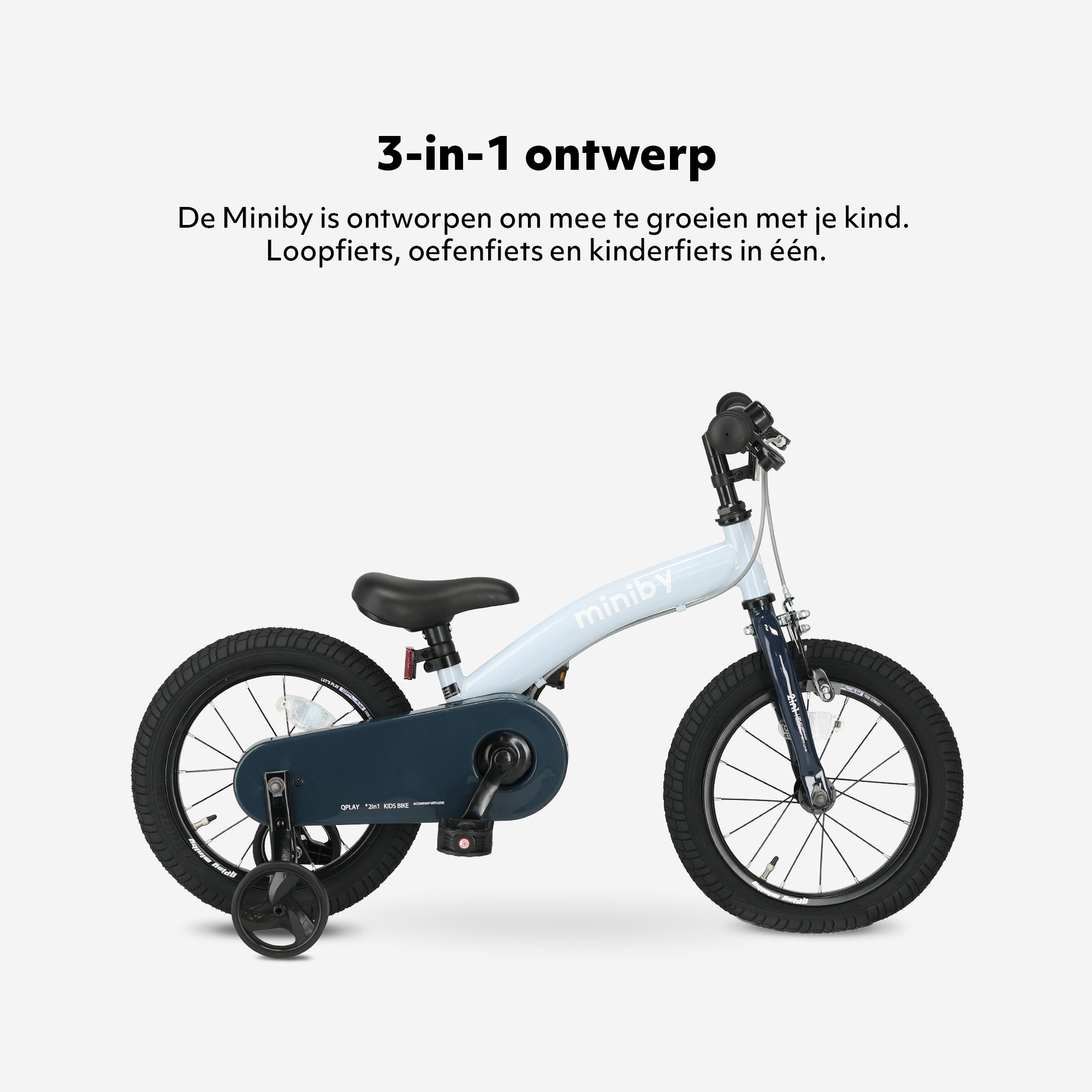 Qplay Miniby Kinderfahrrad 14 Zoll - 3 in 1 - Balance Fahrrad - Blau