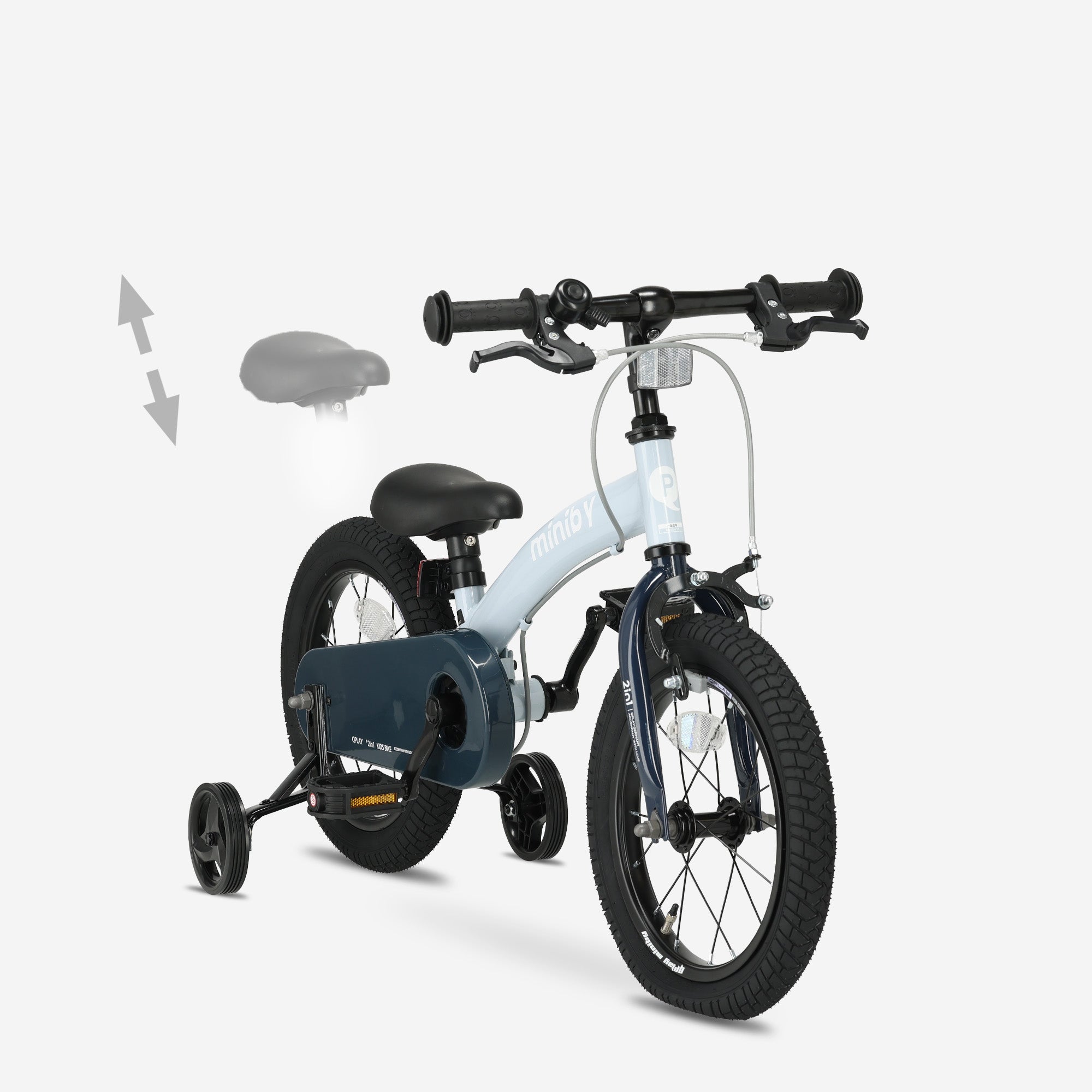 Qplay Miniby Kinderfahrrad 14 Zoll - 3 in 1 - Balance Fahrrad - Blau
