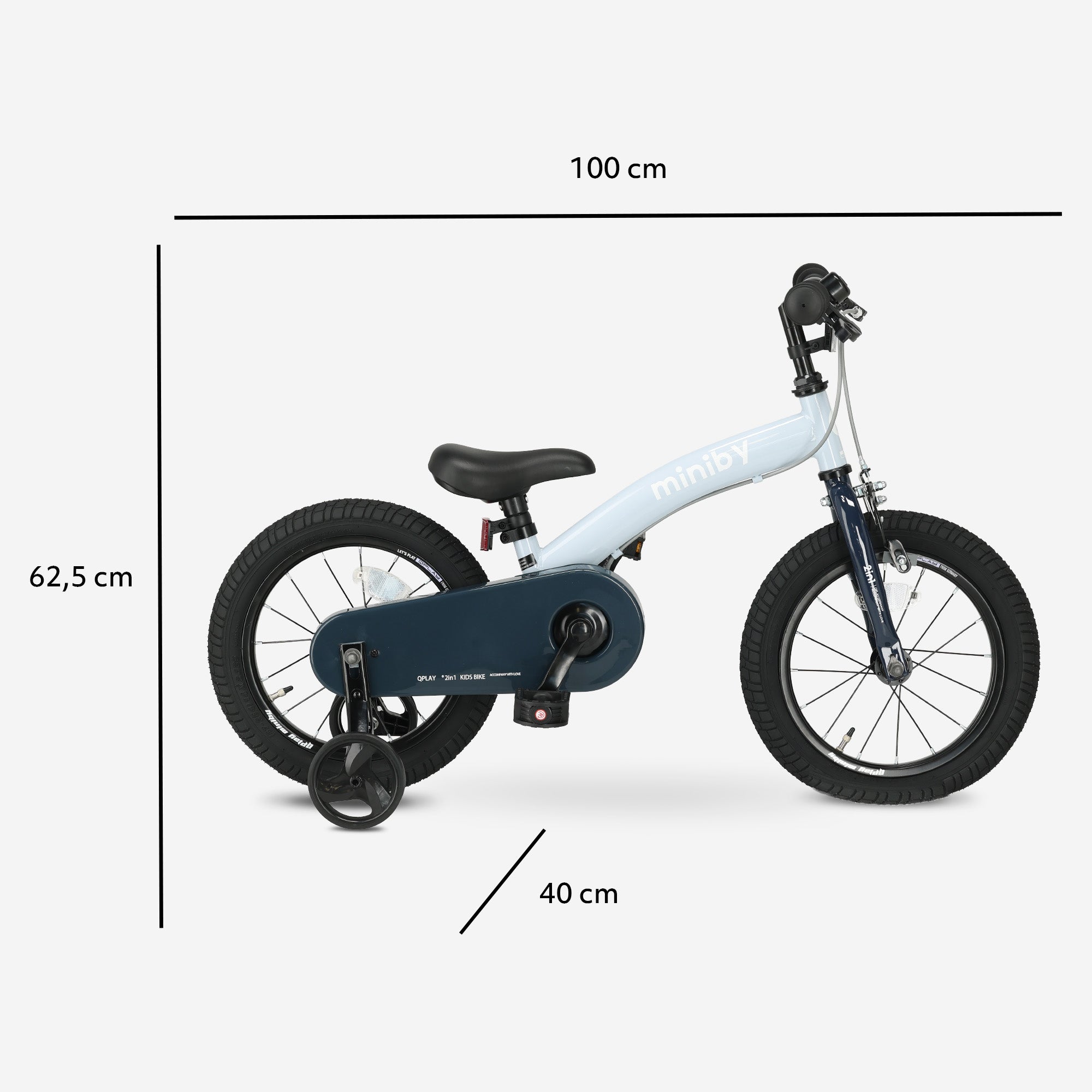 Qplay Miniby Kinderfahrrad 14 Zoll - 3 in 1 - Balance Fahrrad - Blau