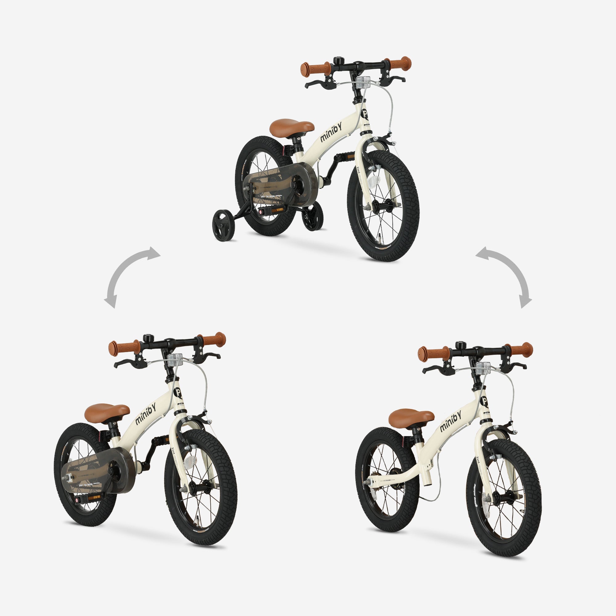 Qplay Miniby Vélo pour enfants 14 pouces - 3 en 1 - vélo d'équilibre - Crème