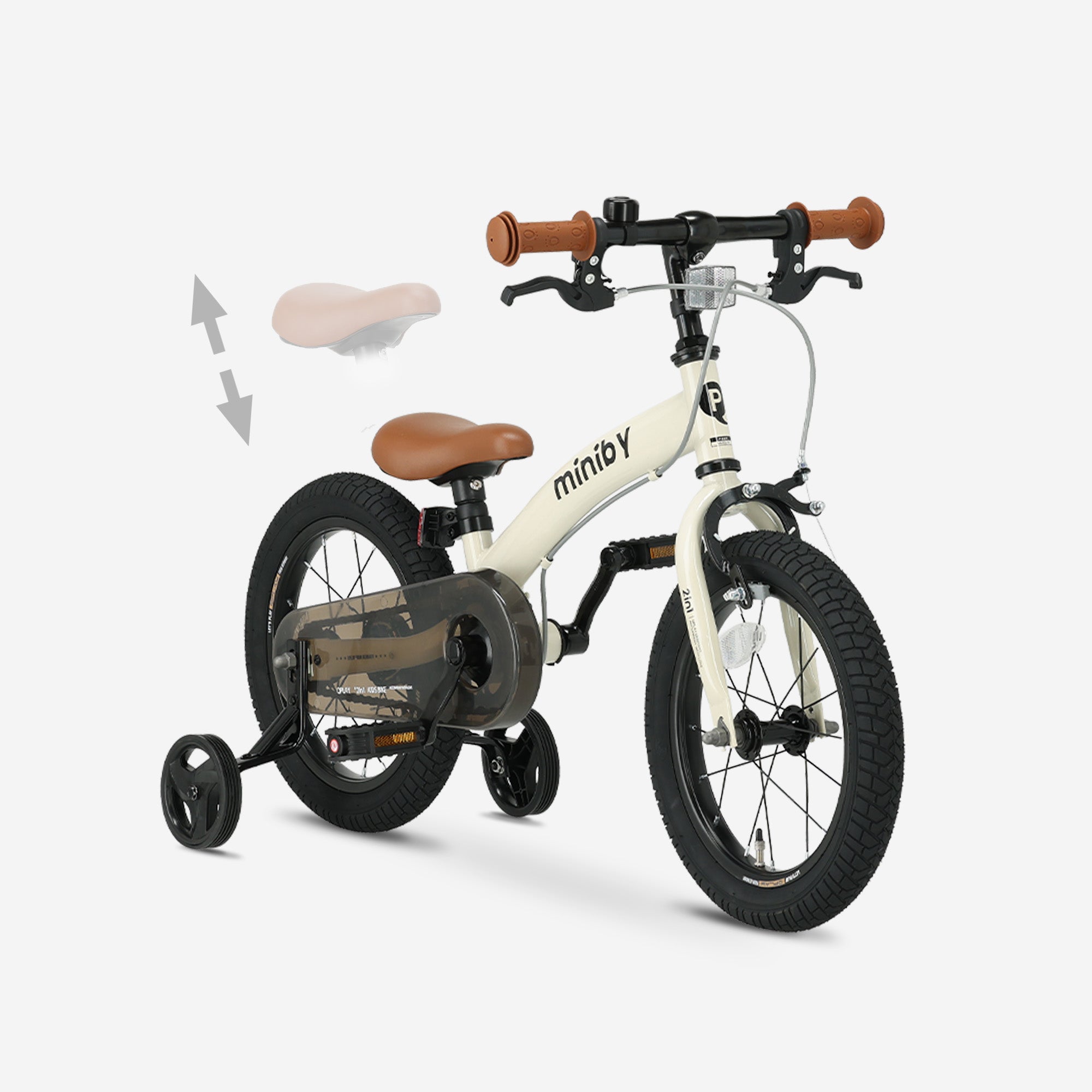 Qplay Miniby Vélo pour enfants 14 pouces - 3 en 1 - vélo d'équilibre - Crème