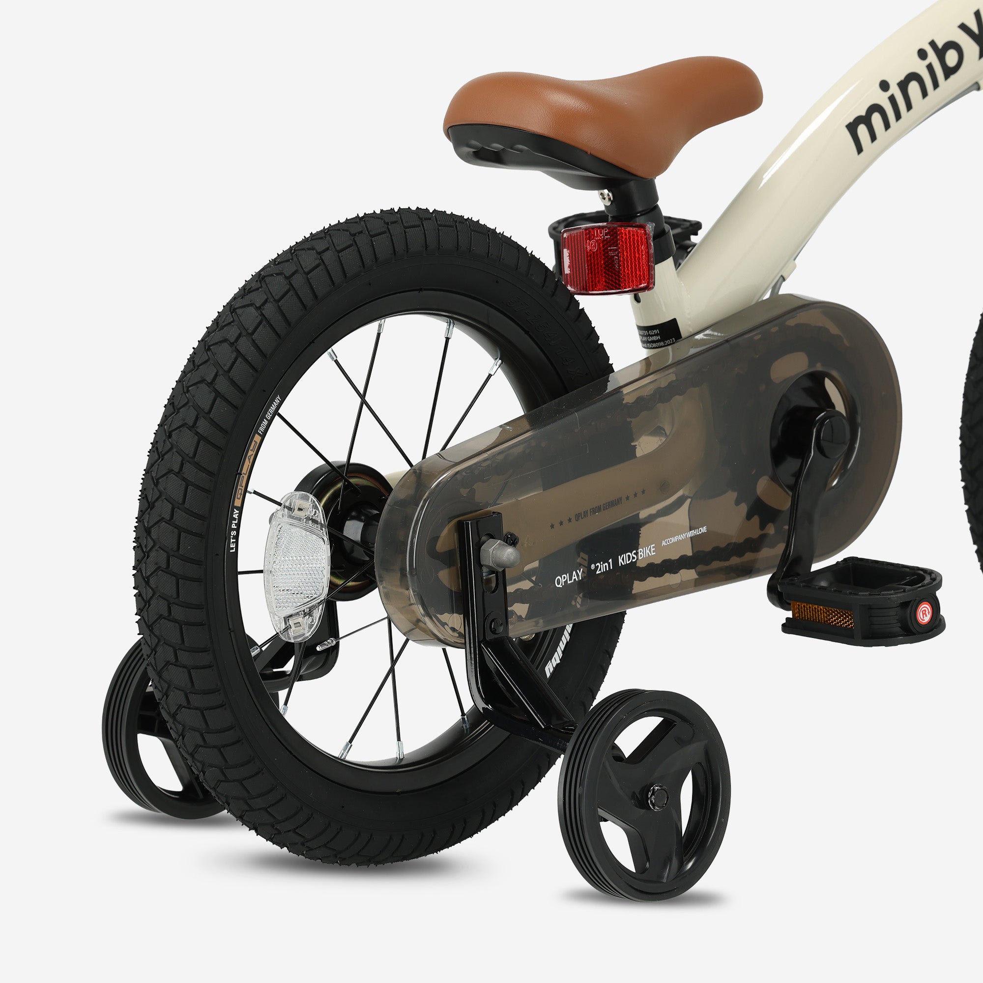 Qplay Miniby Vélo pour enfants 14 pouces - 3 en 1 - vélo d'équilibre - Crème