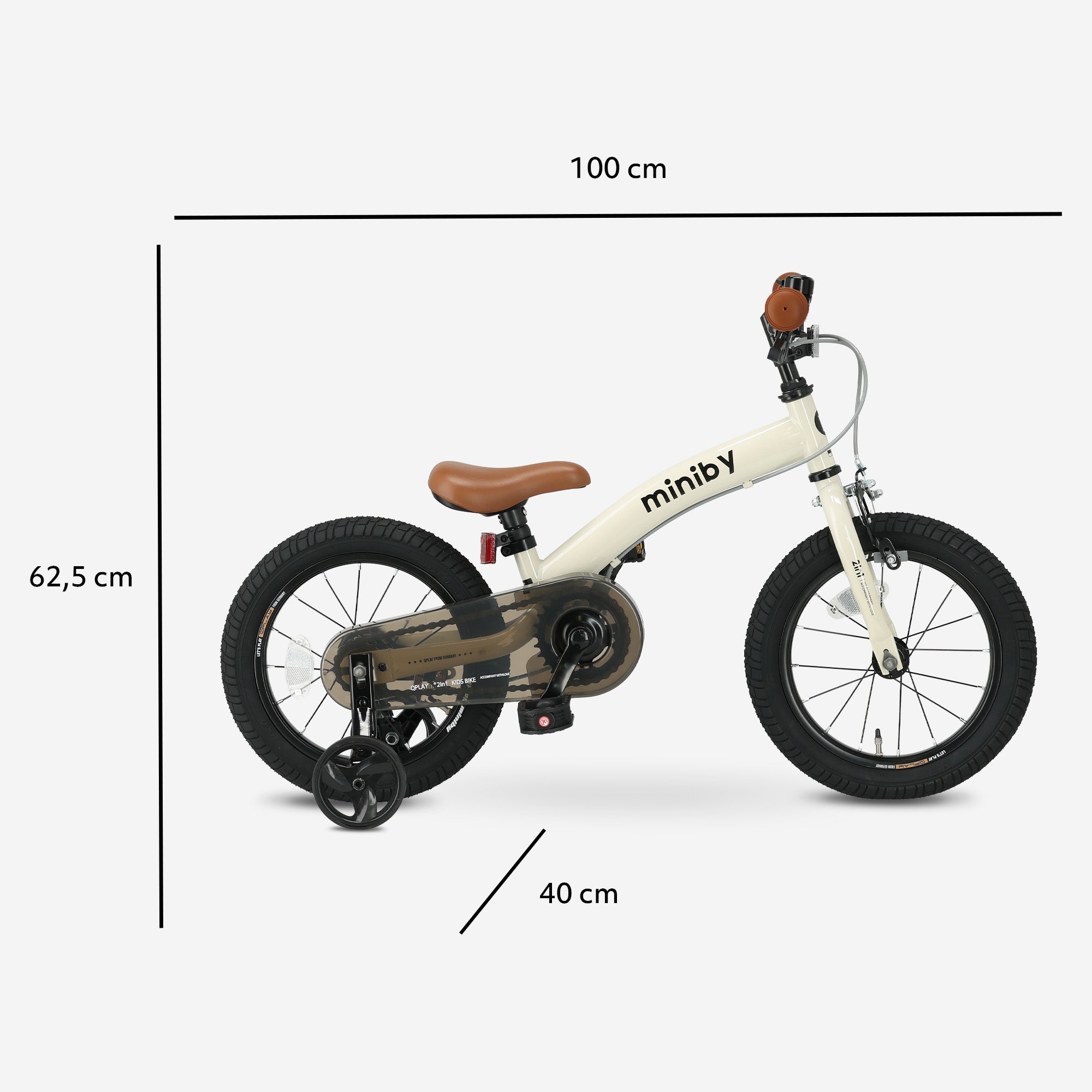 Qplay Miniby Vélo pour enfants 14 pouces - 3 en 1 - vélo d'équilibre - Crème