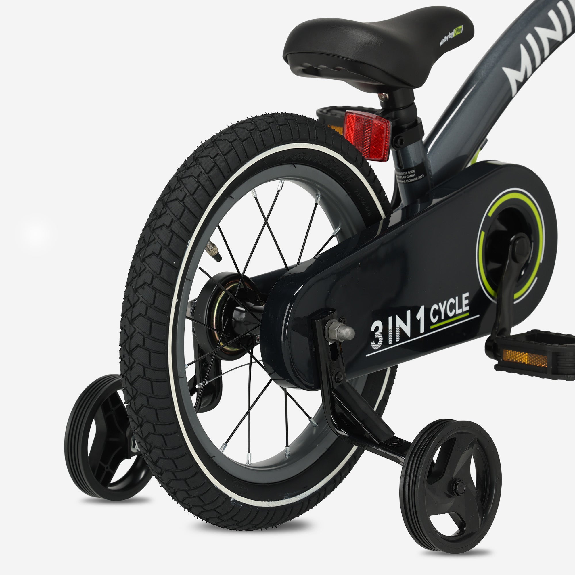 Qplay Miniby Kinderfiets 14 inch - 3 in 1 - loopfiets - Grijs