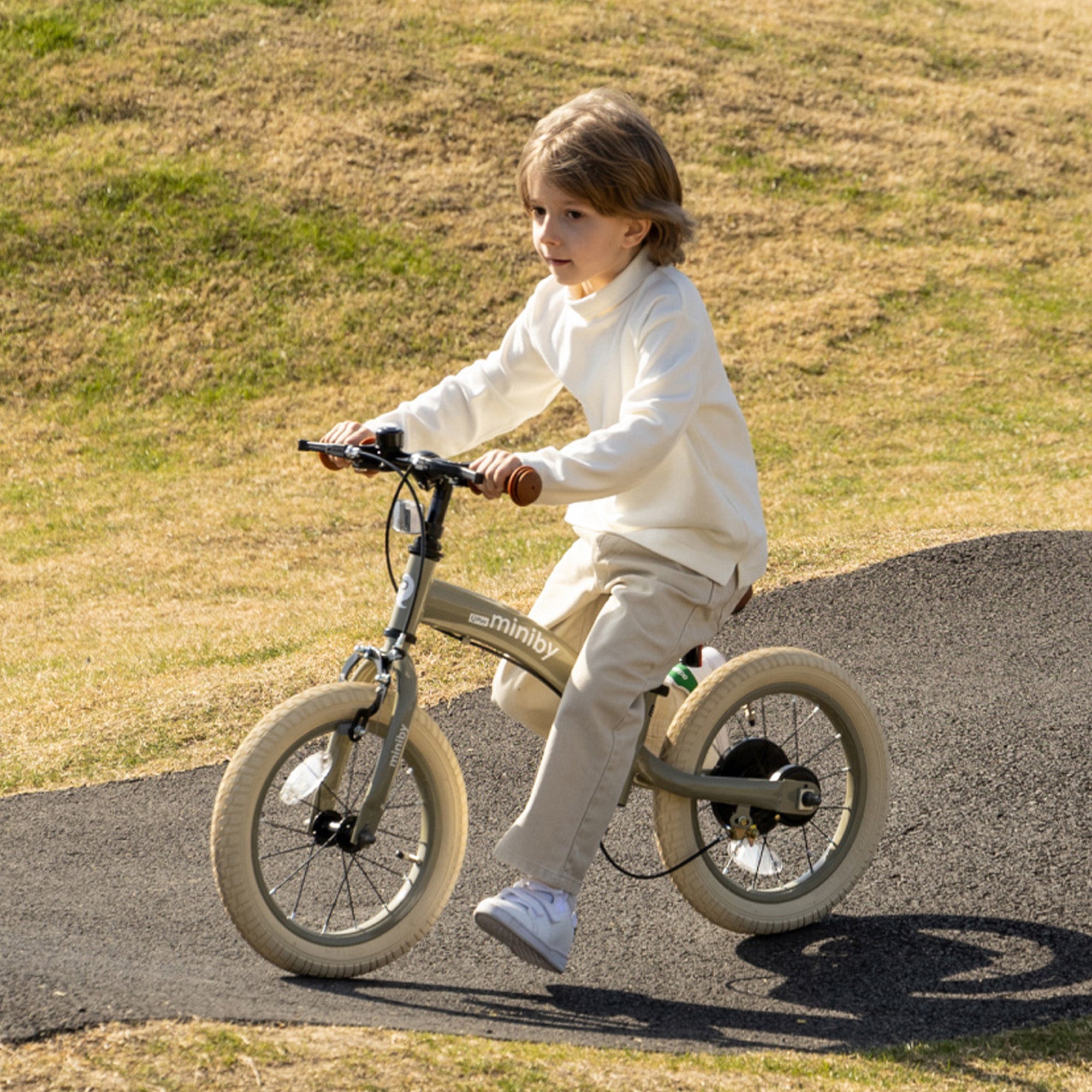 Qplay Miniby Kinderfiets 14 inch - 3 in 1 - loopfiets - Olive