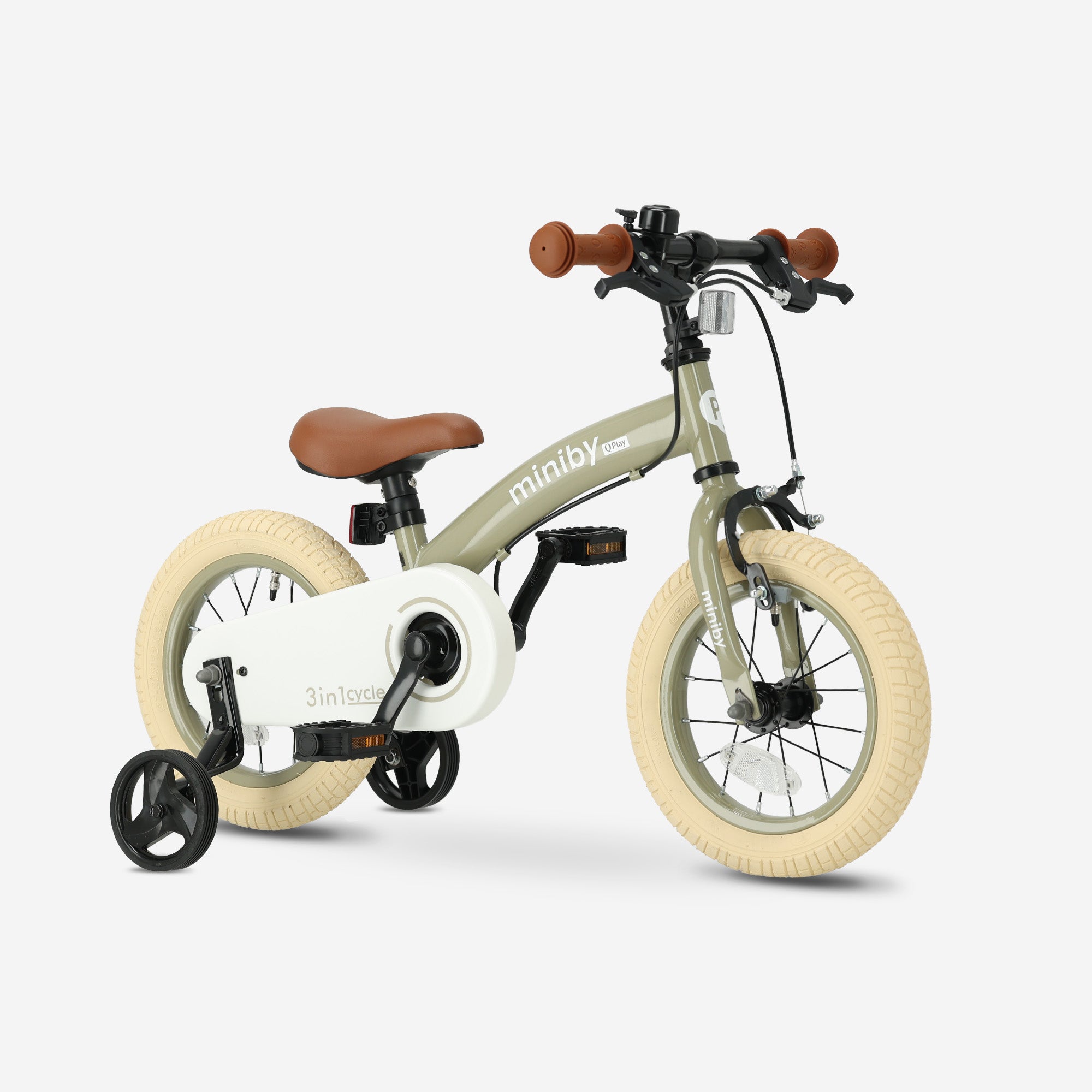 Qplay Miniby Kinderfiets 12 inch - 3 in 1 - loopfiets - Olive