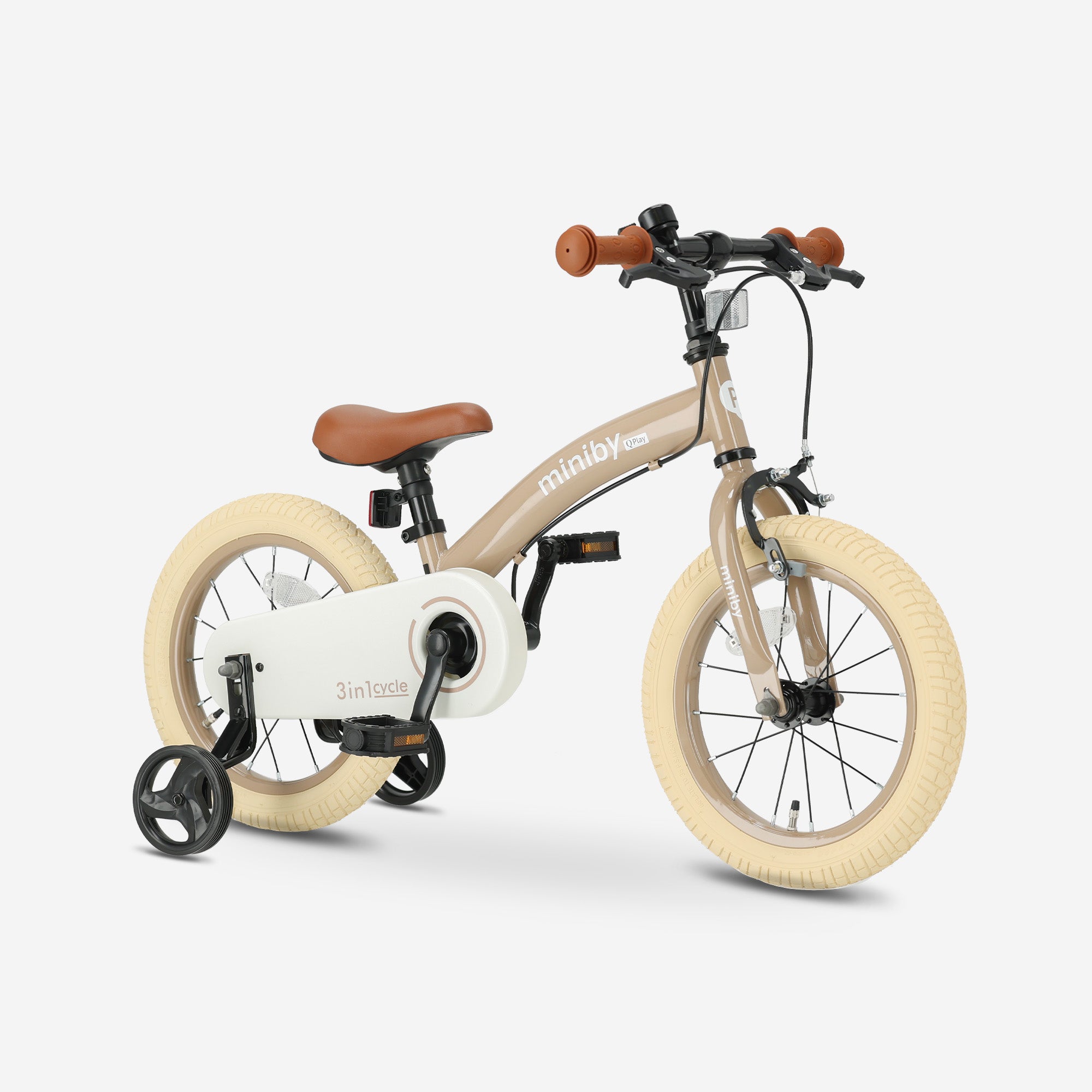 Qplay Miniby Kinderfiets 14 inch - 3 in 1 - loopfiets - Mocha