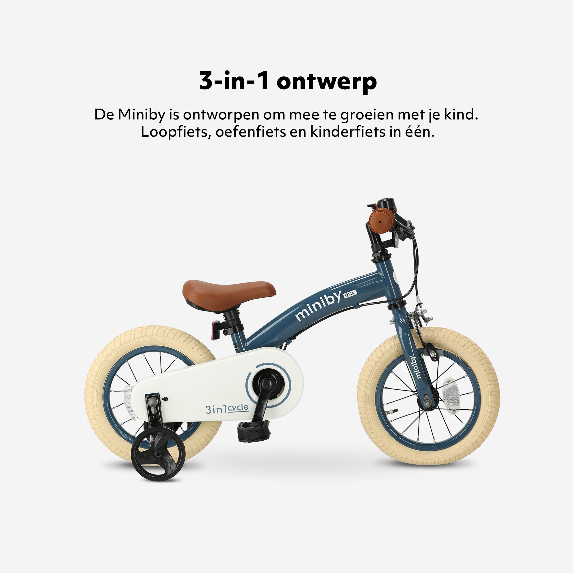 Qplay Miniby Kinderfiets 12 inch - 3 in 1 - loopfiets - Steel