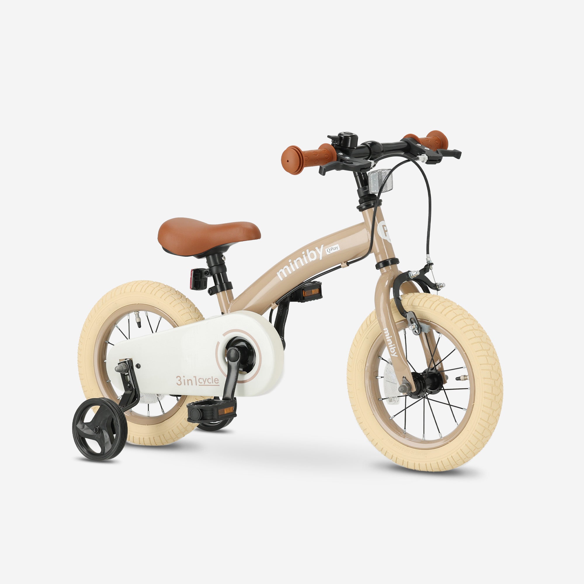 Qplay Miniby Kinderfiets 12 inch - 3 in 1 - loopfiets - Mocha