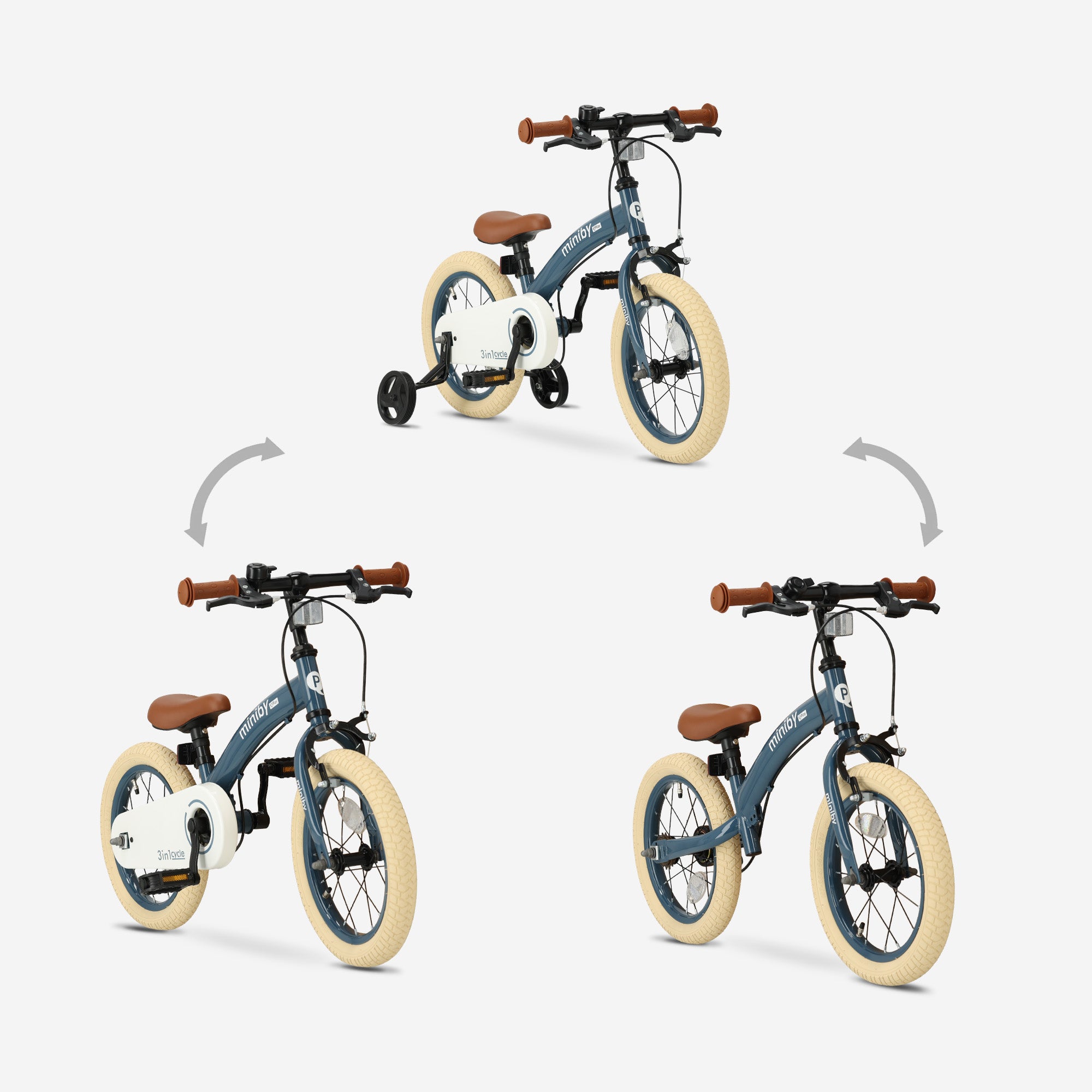 Qplay Miniby Kinderfiets 14 inch - 3 in 1 - loopfiets - Steel