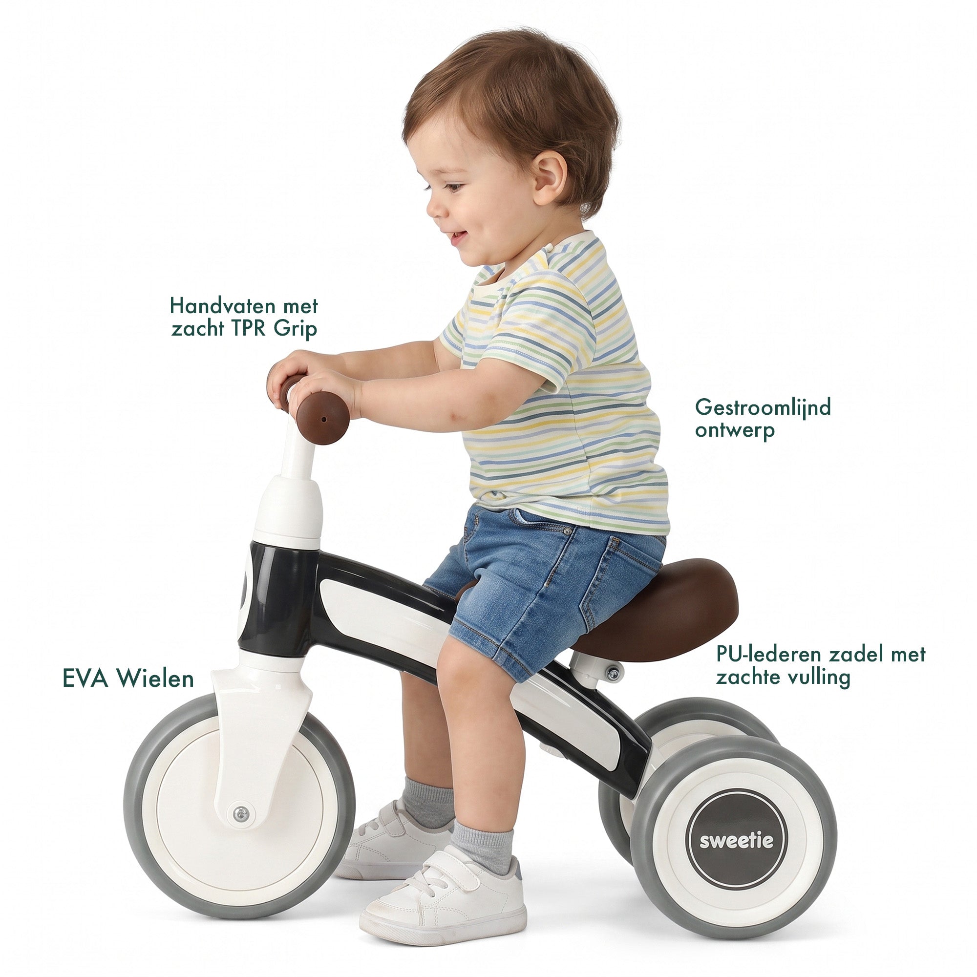 Qplay Sweetie Loopfiets - Driewieler 1-3 Jaar - Peuterfiets - Grijs