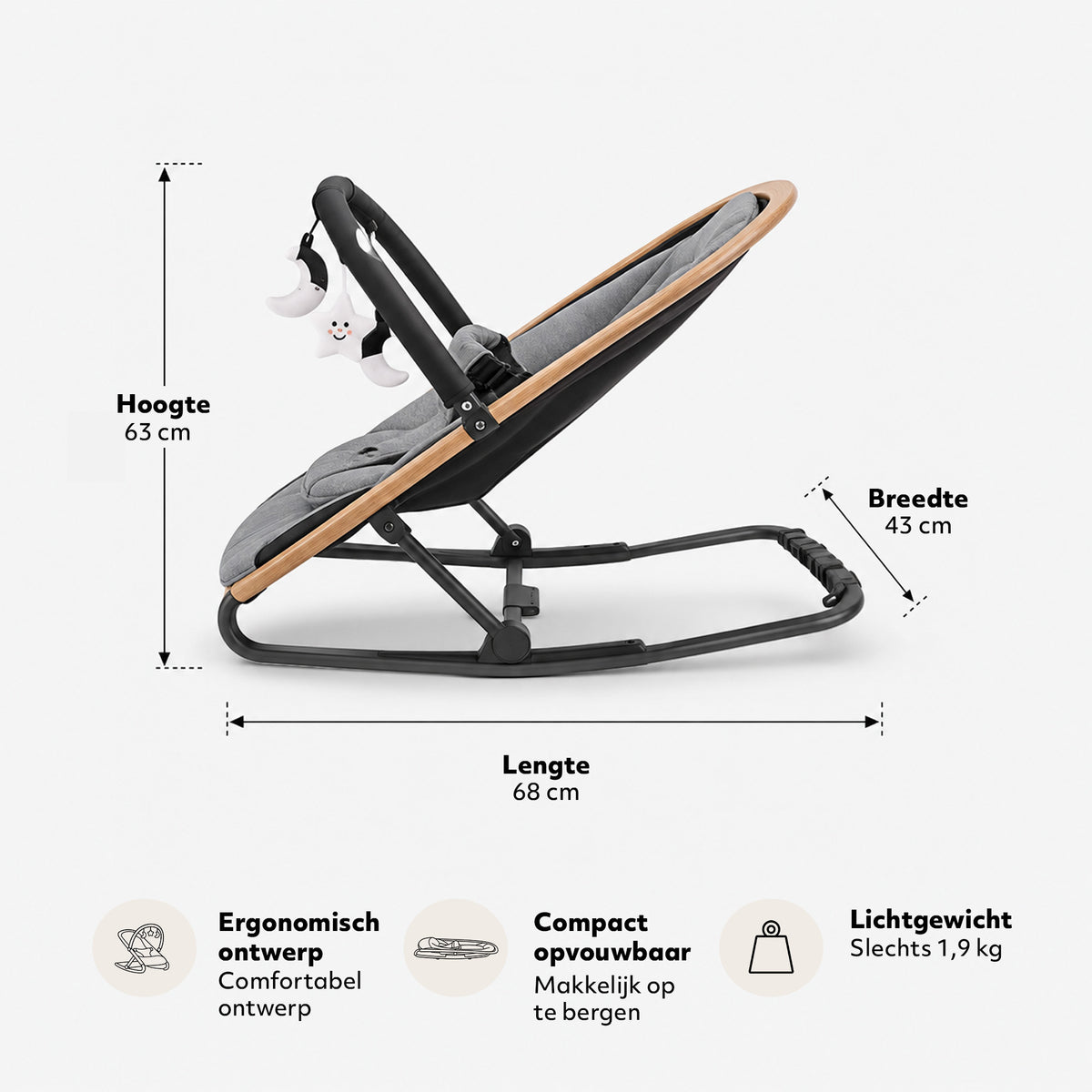 Deryan Rocker Luxe 2-in-1 Wipstoel - Grijs