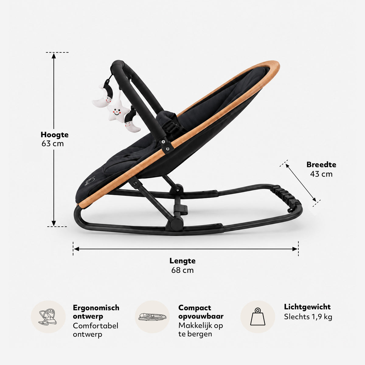 Deryan Rocker Luxe 2-in-1 Wipstoel - Zwart