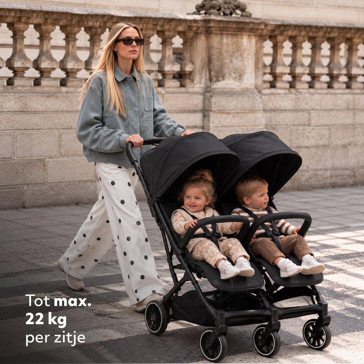 Deryan Luxury Rolo X2 Double Stroller - Duo Stroller - Black