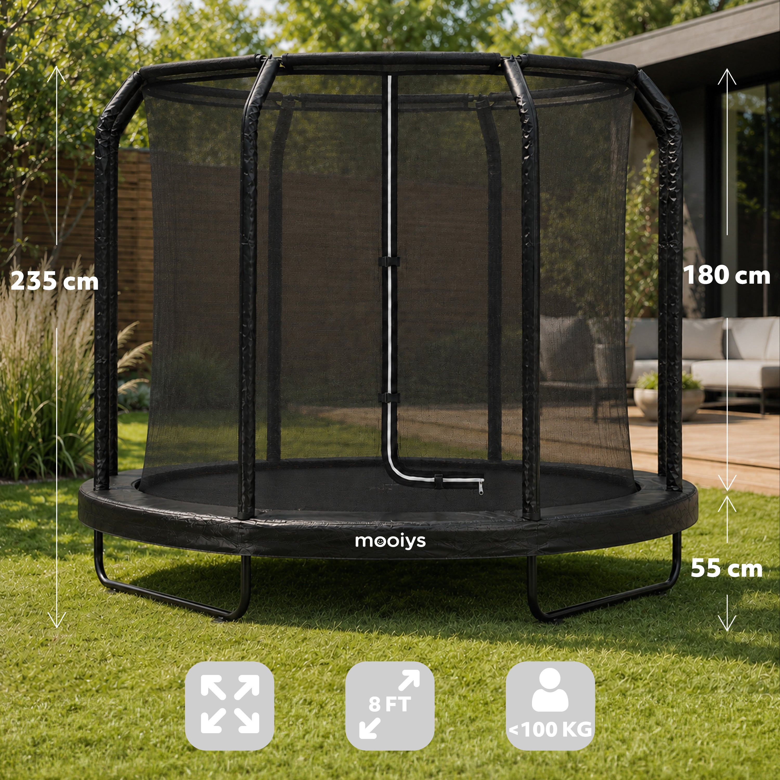 Kindertrampoline 244 cm met Veiligheidsnet en Ladder - Zwart