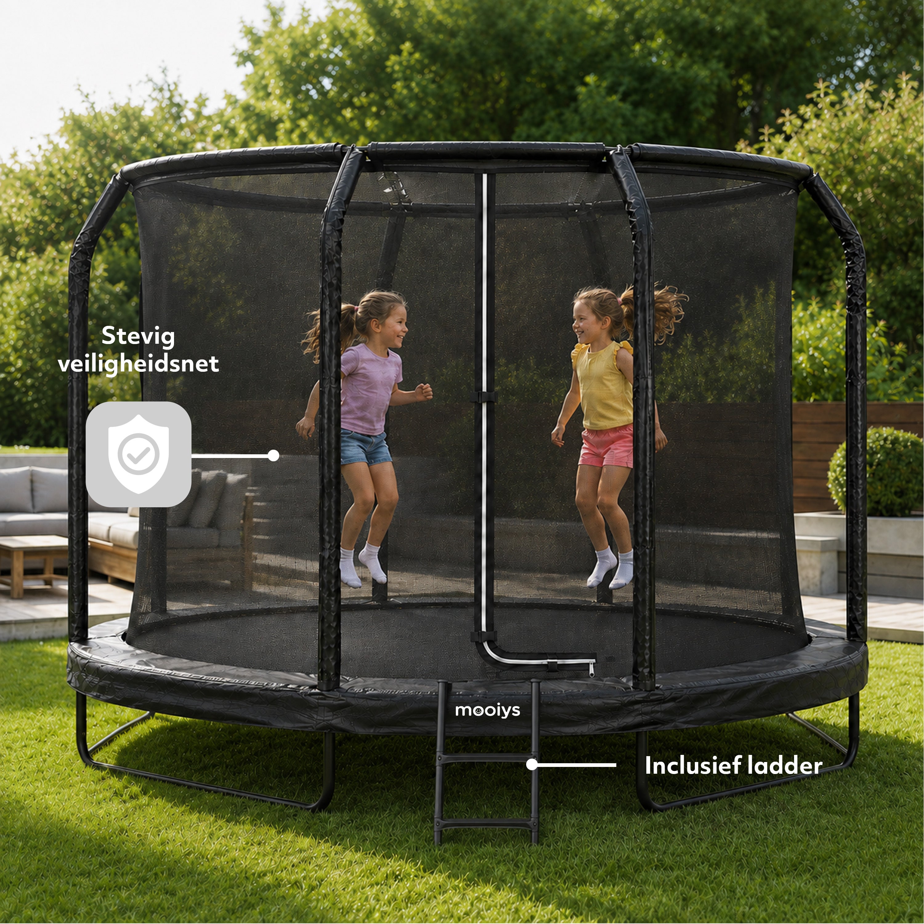 Kindertrampoline 244 cm met Veiligheidsnet en Ladder - Zwart
