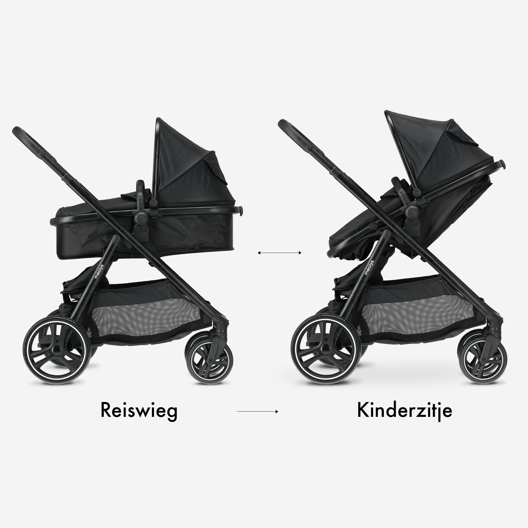 Mooiys Riley Stroller 2in1 - Duo Stroller - Expandable including carrycot and seat - Black