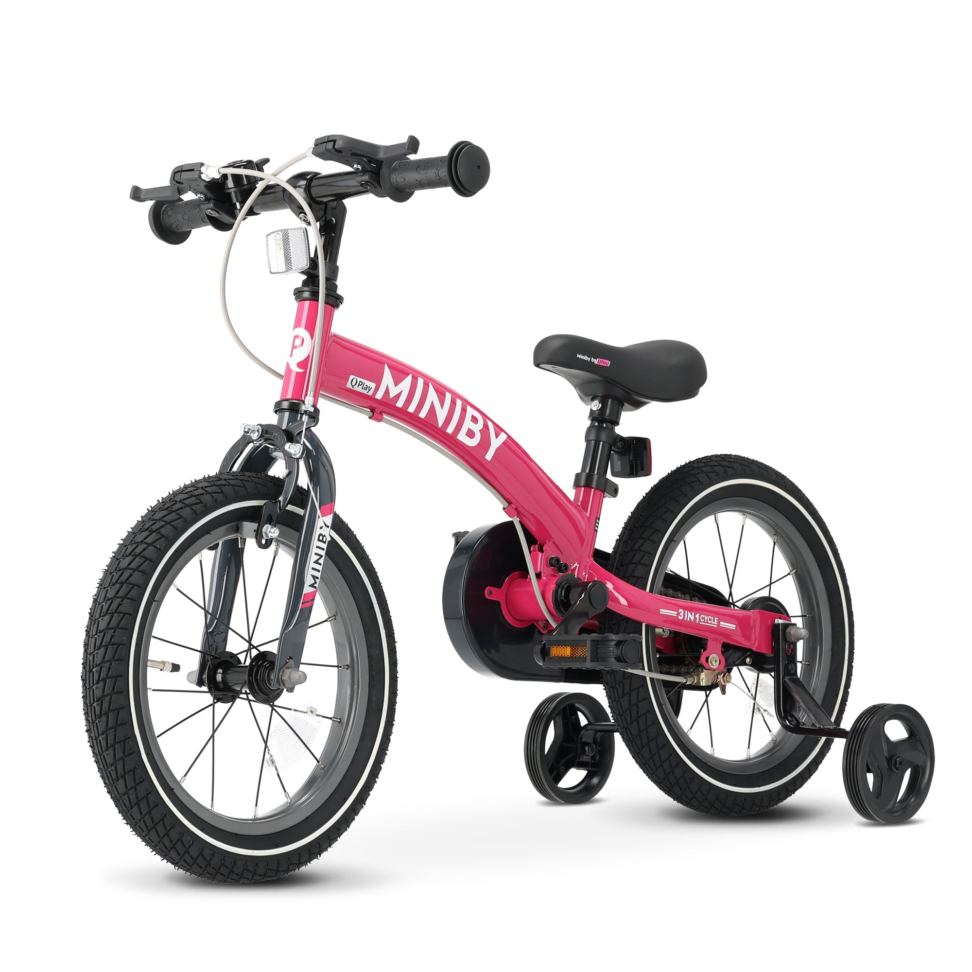 Qplay Miniby Kinderfiets 14 inch - 3 in 1 - loopfiets - Roze