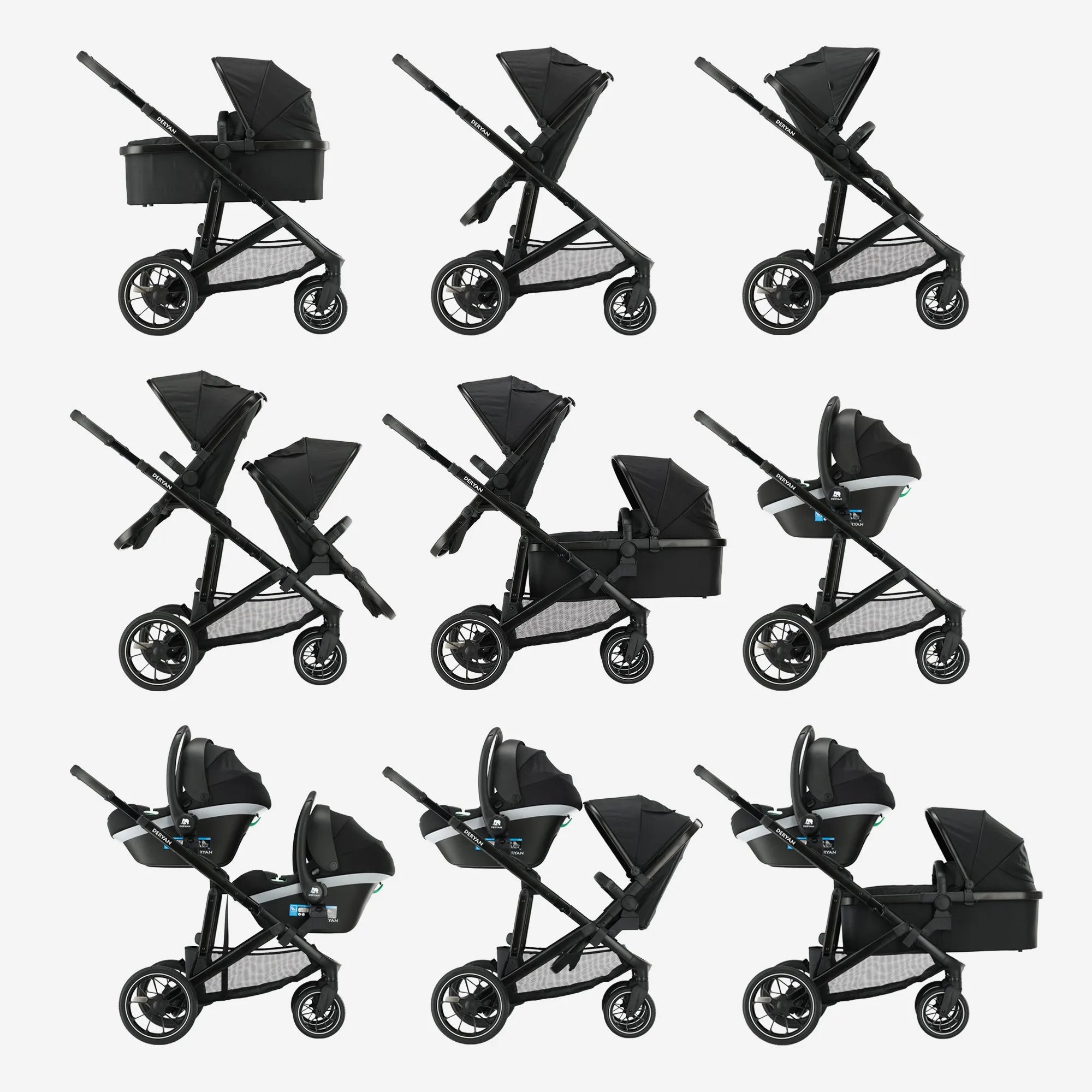 Deryan Evy V2 Stroller - Duo Stroller Black