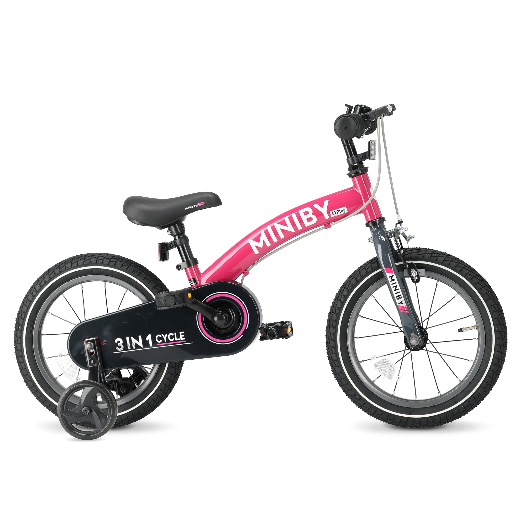 Qplay Miniby Kinderfiets 14 inch - 3 in 1 - loopfiets - Roze