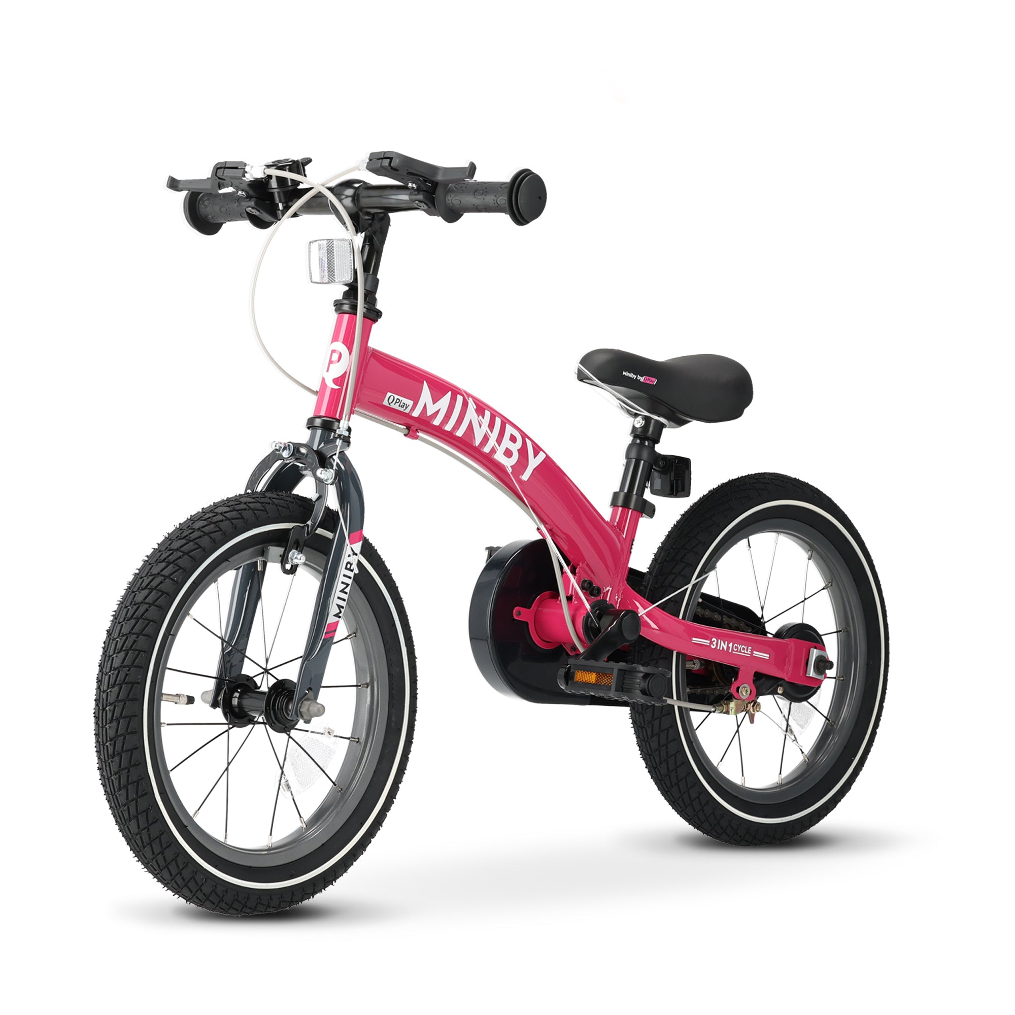 Qplay Miniby Kinderfiets 14 inch - 3 in 1 - loopfiets - Roze