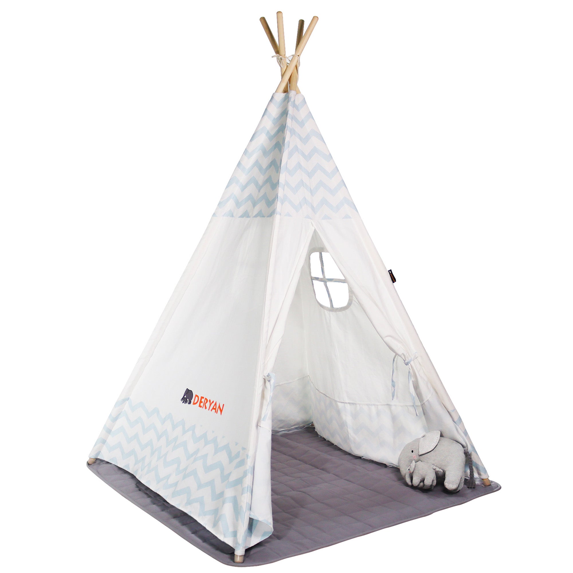 Deryan Luxe Tipi Tent - Wigwam Speeltent met ramen - 120x120x160cm - met kussen kleed