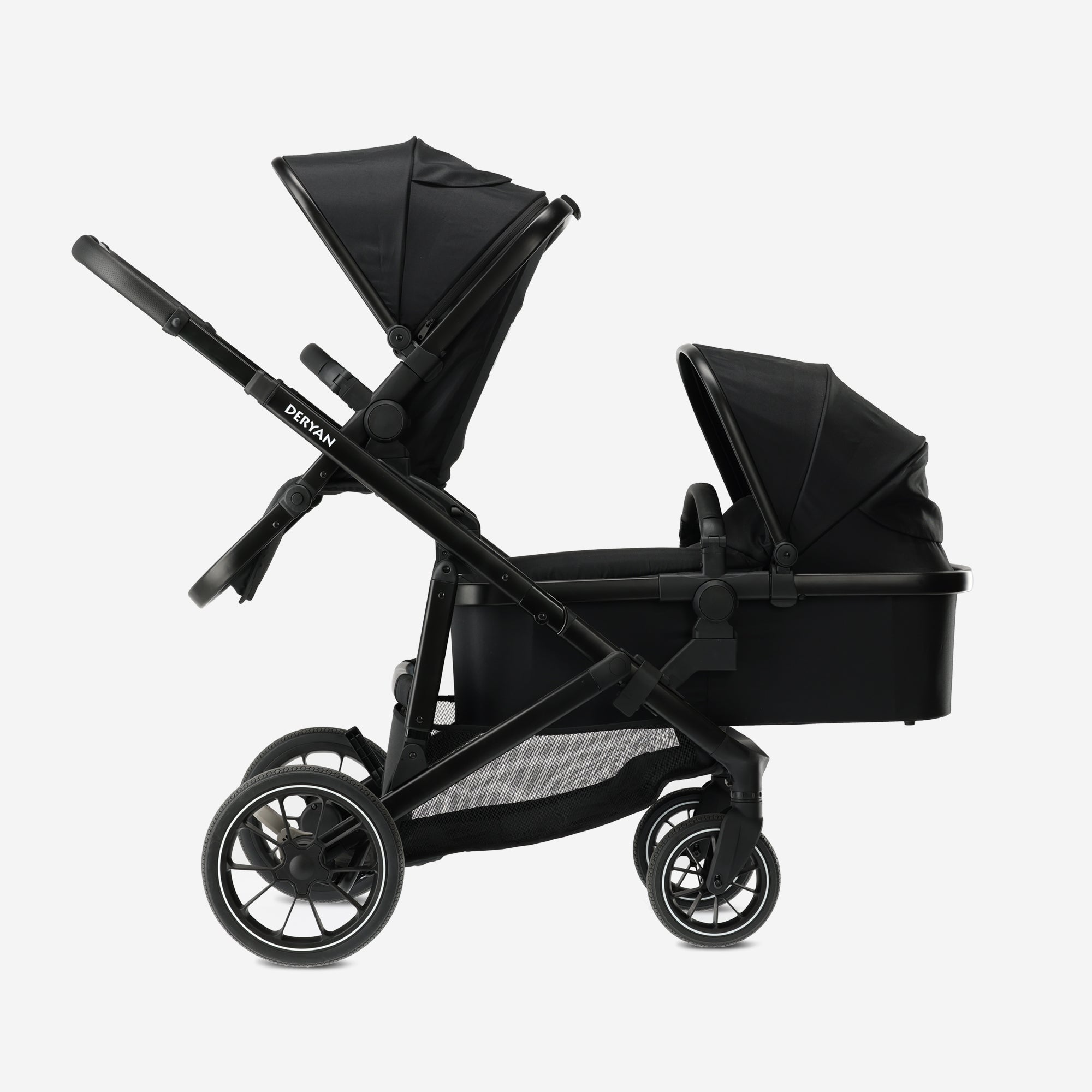 Deryan Evy V2 Kinderwagen 2in1 - Duo Kinderwagen - Uitbreidbaar inclusief reiswieg en zitje - Zwart