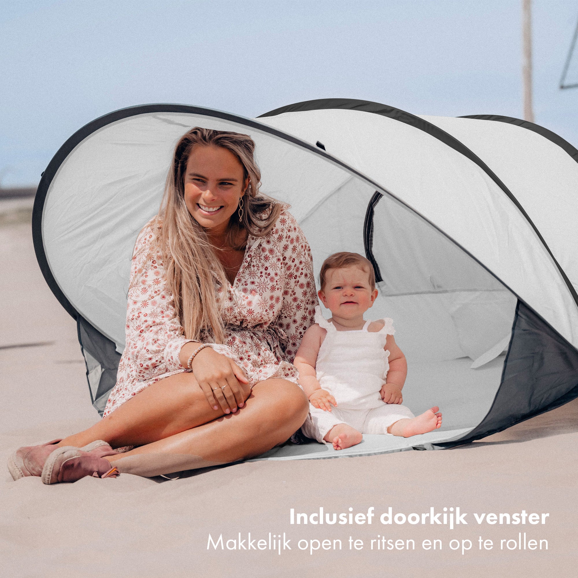 Deryan Luxe Pop Up Strandtent XXL - Anti-UV 50+ - Zilver