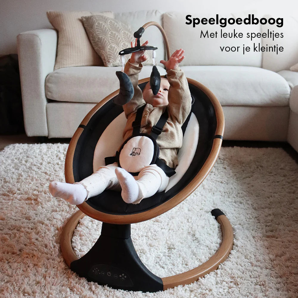 DERYAN Baby Elektrische Wipstoel - Schommelstoel - Hout look - Bluetoothfunctie,Speaker en Afstandsbediening