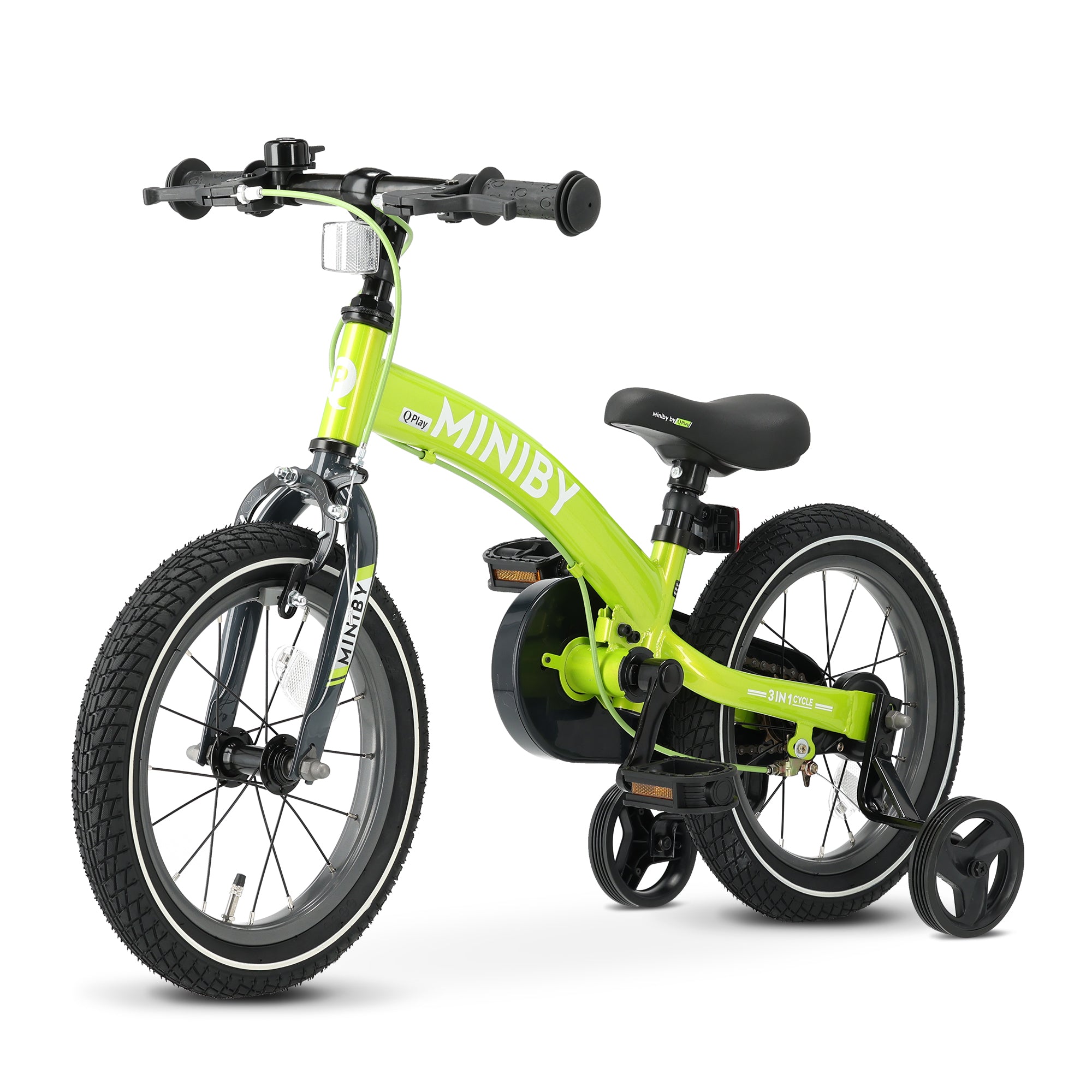 Qplay Miniby Kinderfiets 14 inch - 3 in 1 - loopfiets - Groen