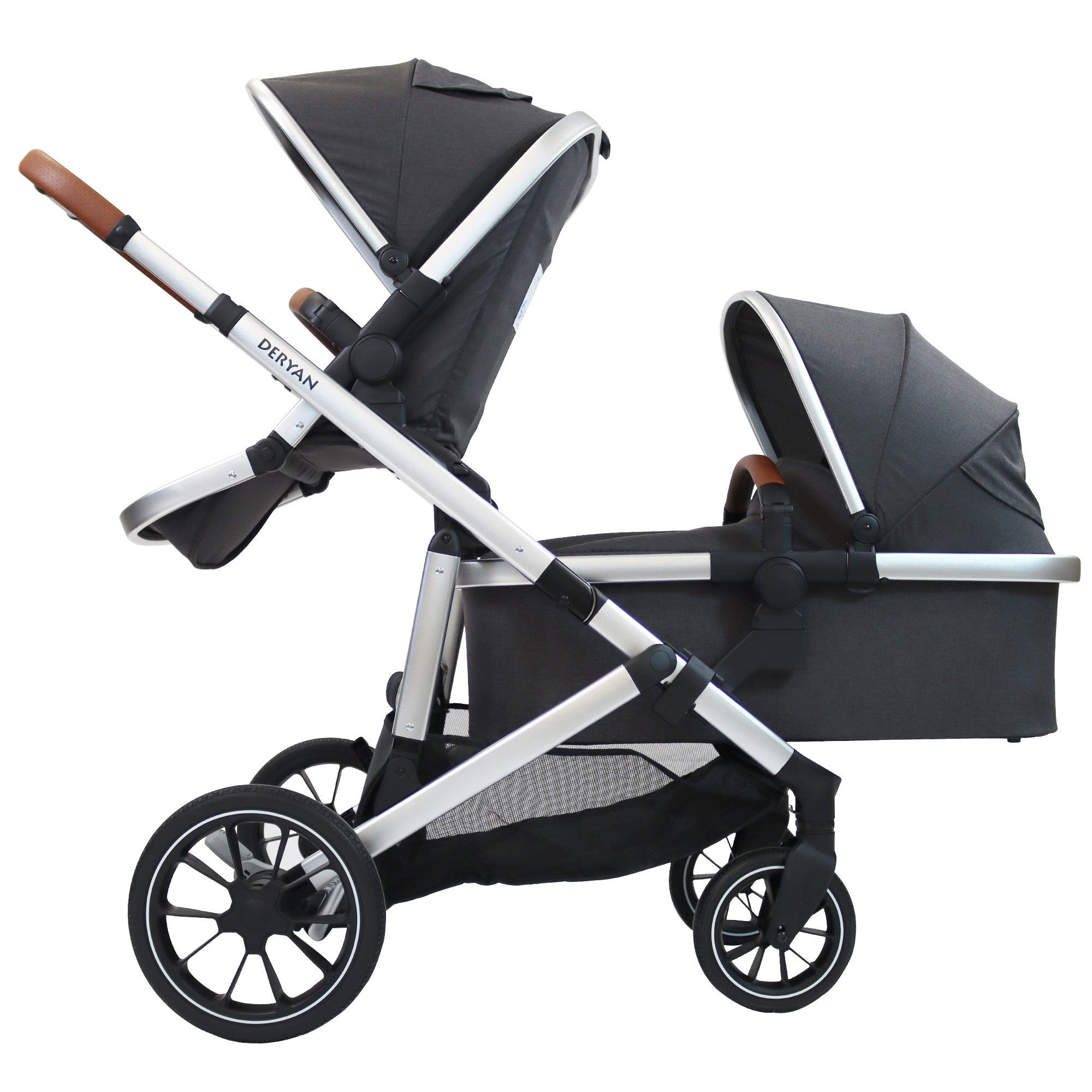 Deryan Evy V2 Stroller 2in1 - Duo Stroller - Expandable including carrycot and seat - Grey