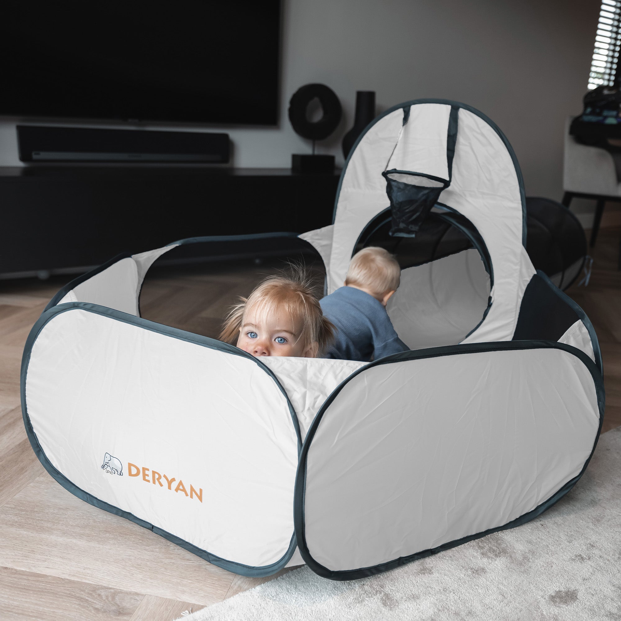 Deryan Luxury Pop Up Kids Tent - Play Tent for Kids - Basketball Ball Pit with 45 Balls - Silver