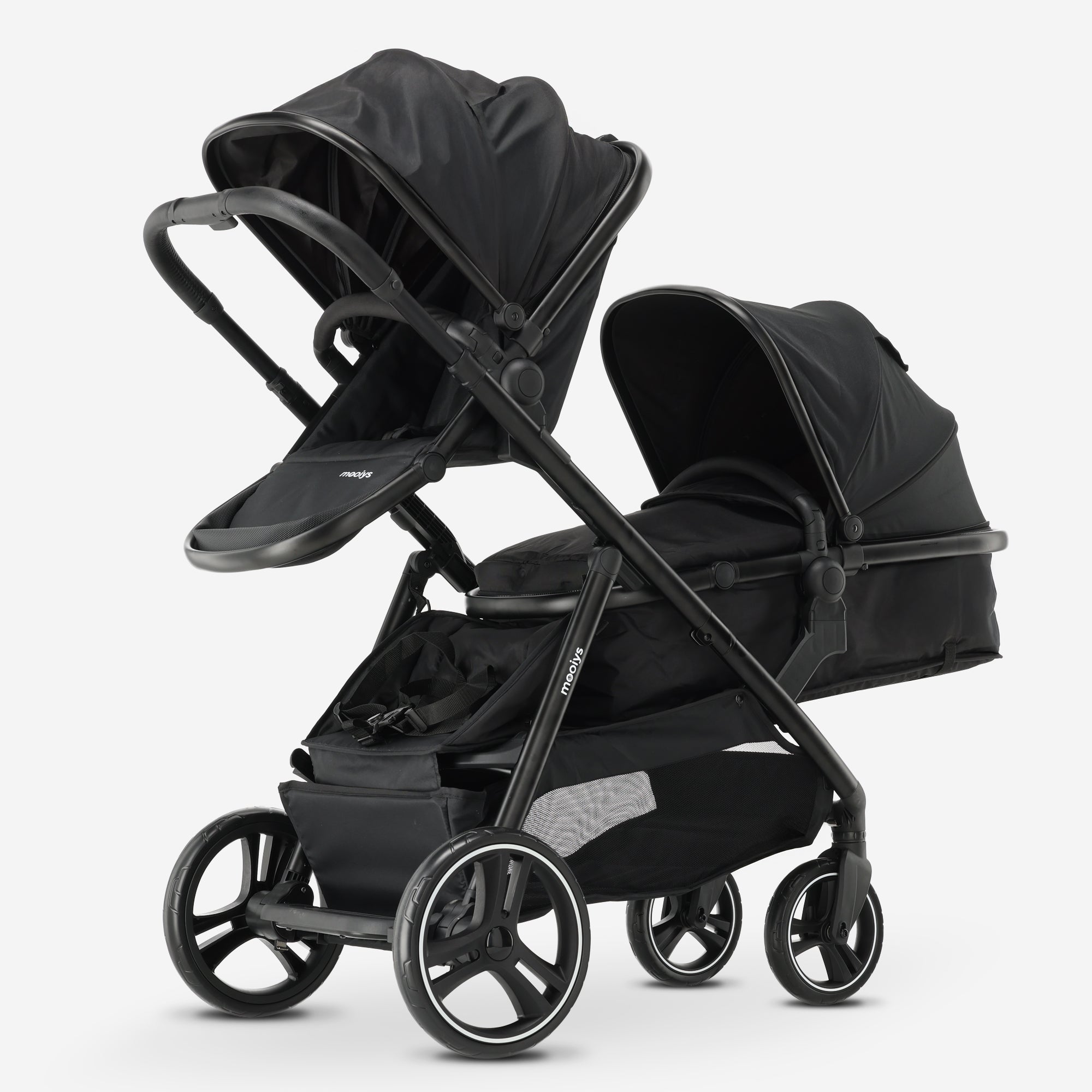 Mooiys Riley Stroller 2in1 - Duo Stroller - Expandable including carrycot and seat - Black