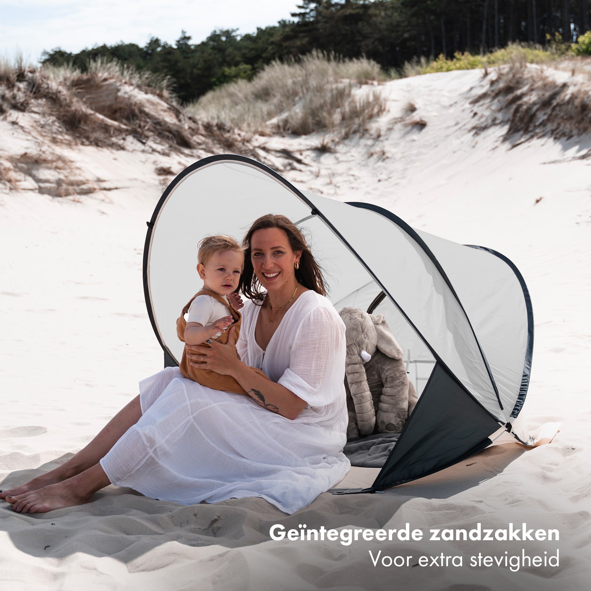 Deryan Luxe Pop Up Strandtent XXL - Anti-UV 50+ - Zilver