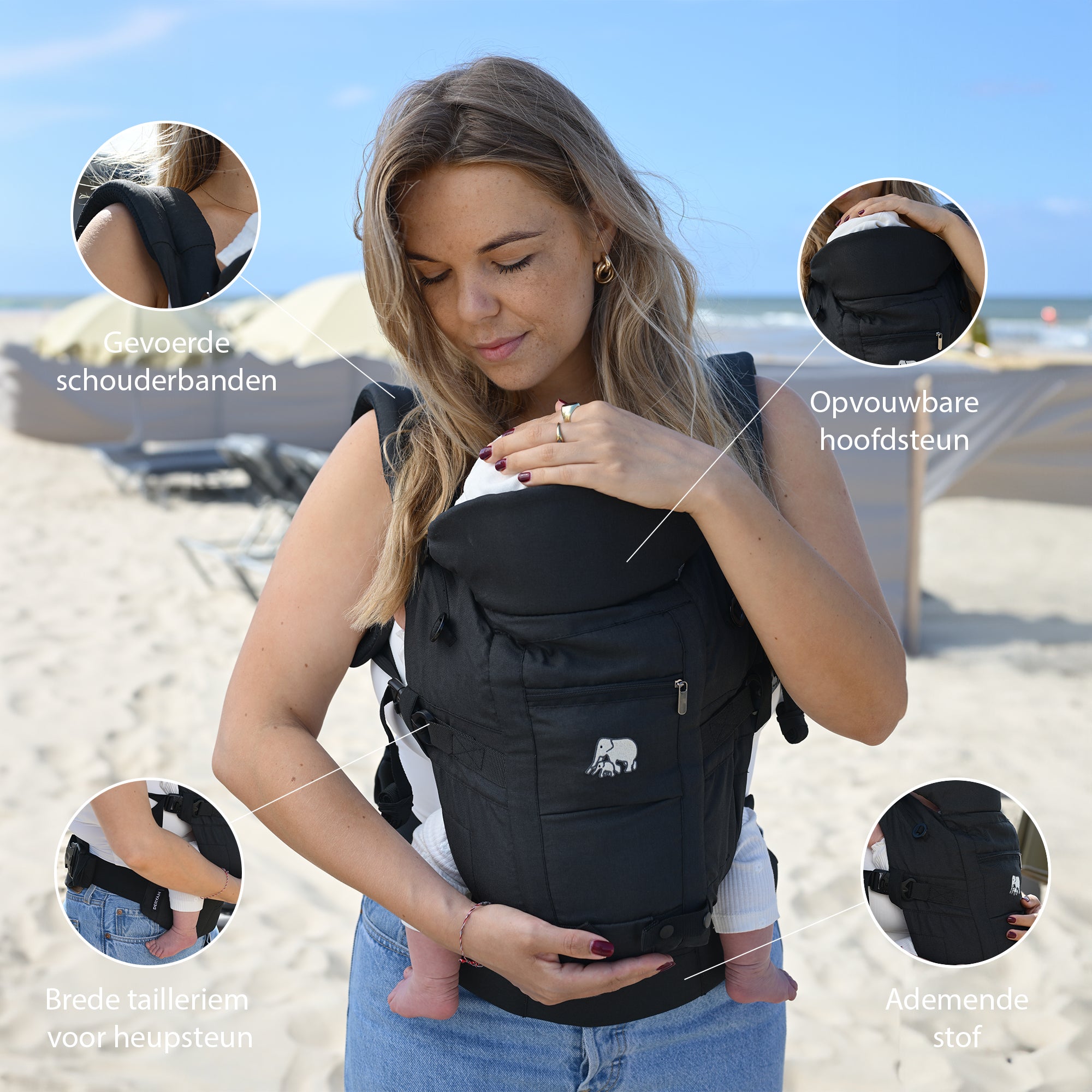 Deryan Ergonomic Baby Carrier - Belly Carrier 4-in-1 - Black