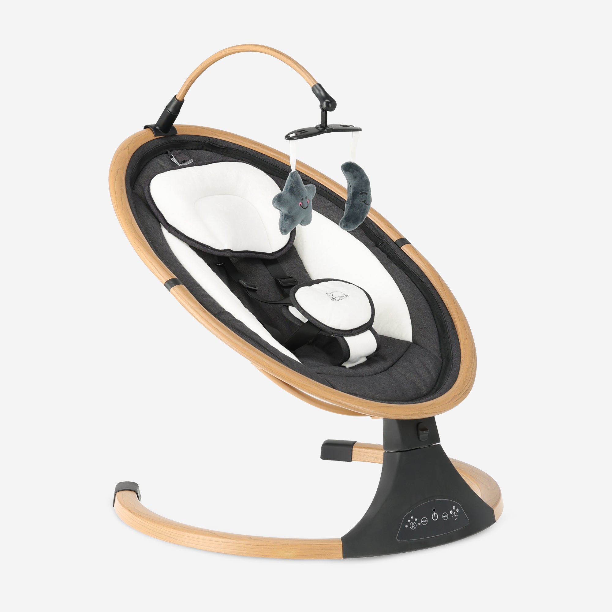 DERYAN Baby Elektrische Wipstoel - Schommelstoel - Hout look - Bluetoothfunctie,Speaker en Afstandsbediening