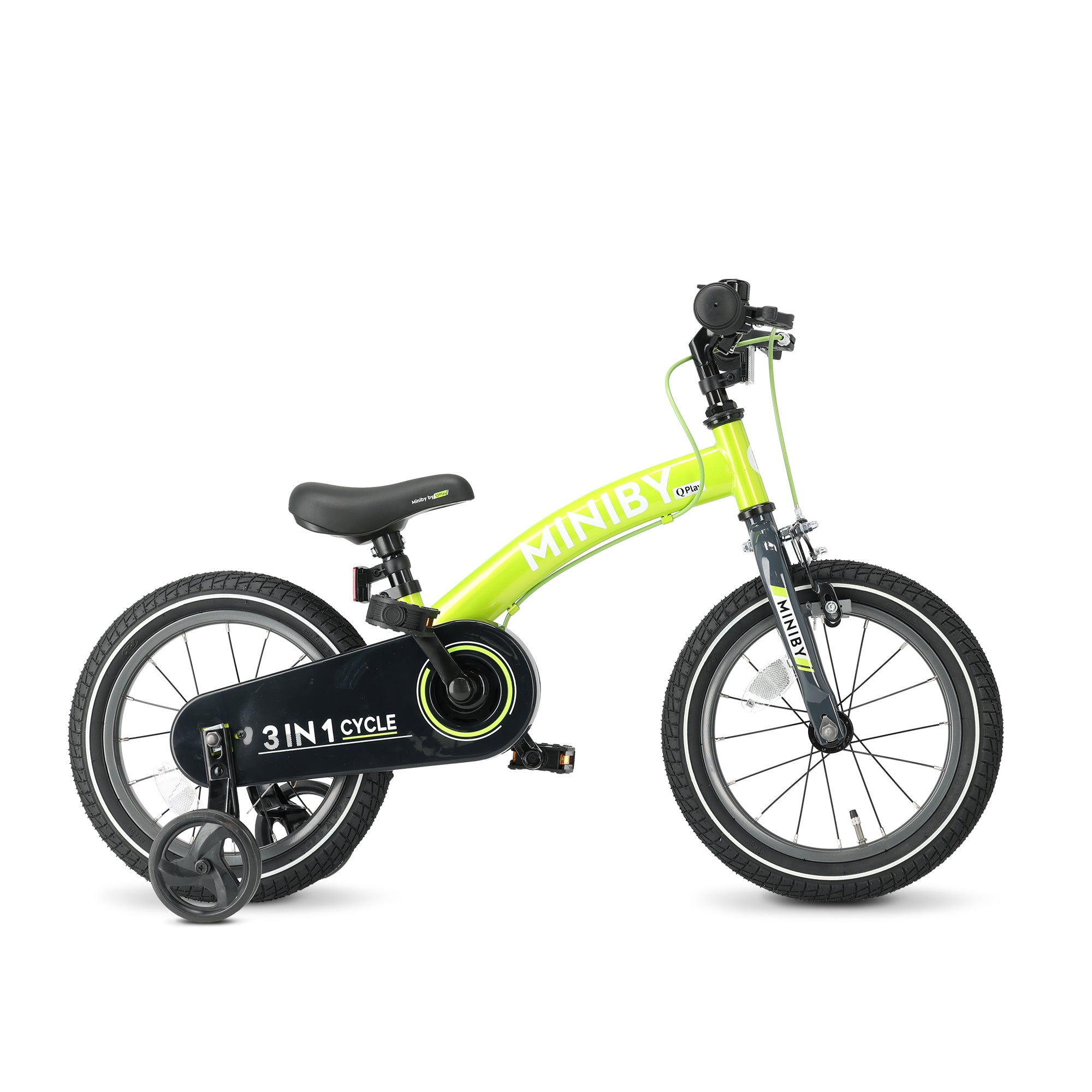 Qplay Miniby Kinderfiets 14 inch - 3 in 1 - loopfiets - Groen