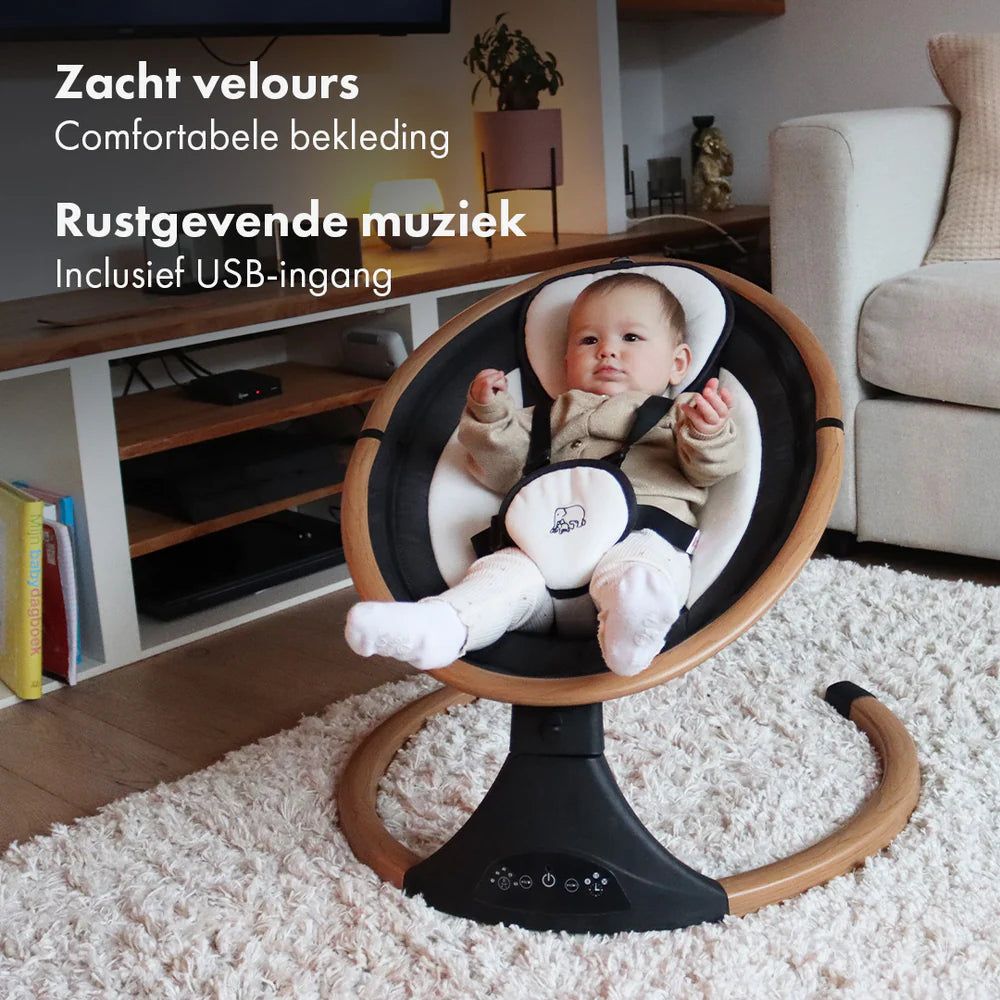 DERYAN Baby Elektrische Wipstoel - Schommelstoel - Hout look - Bluetoothfunctie,Speaker en Afstandsbediening