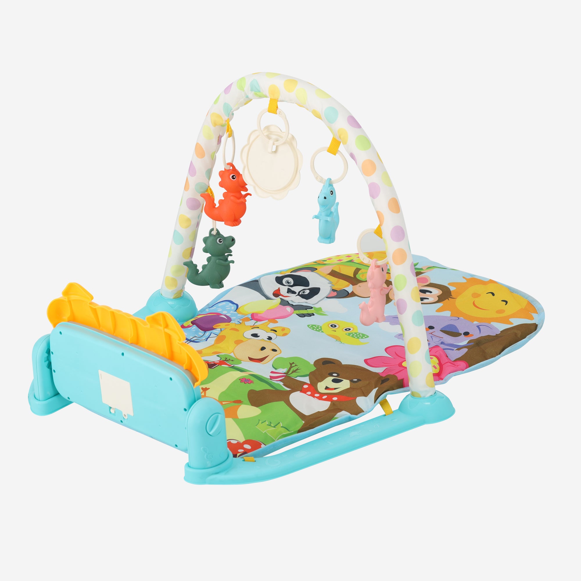 3-in-1 Baby Gym - Piano Speelmat voor Baby's - Muziek Speelkleed met Ratelaar en Spiegel - Blauw