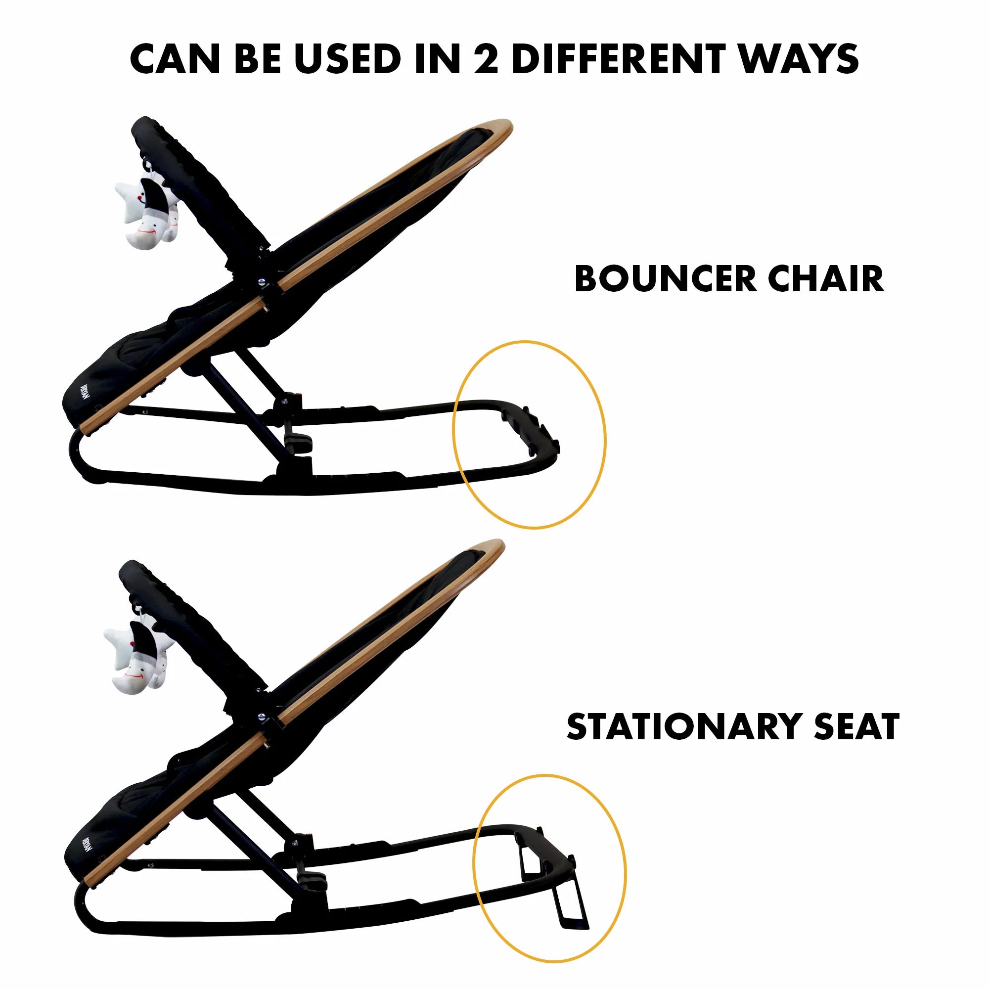 Deryan Rocker Luxe 2-in-1 Wipstoel - Zwart