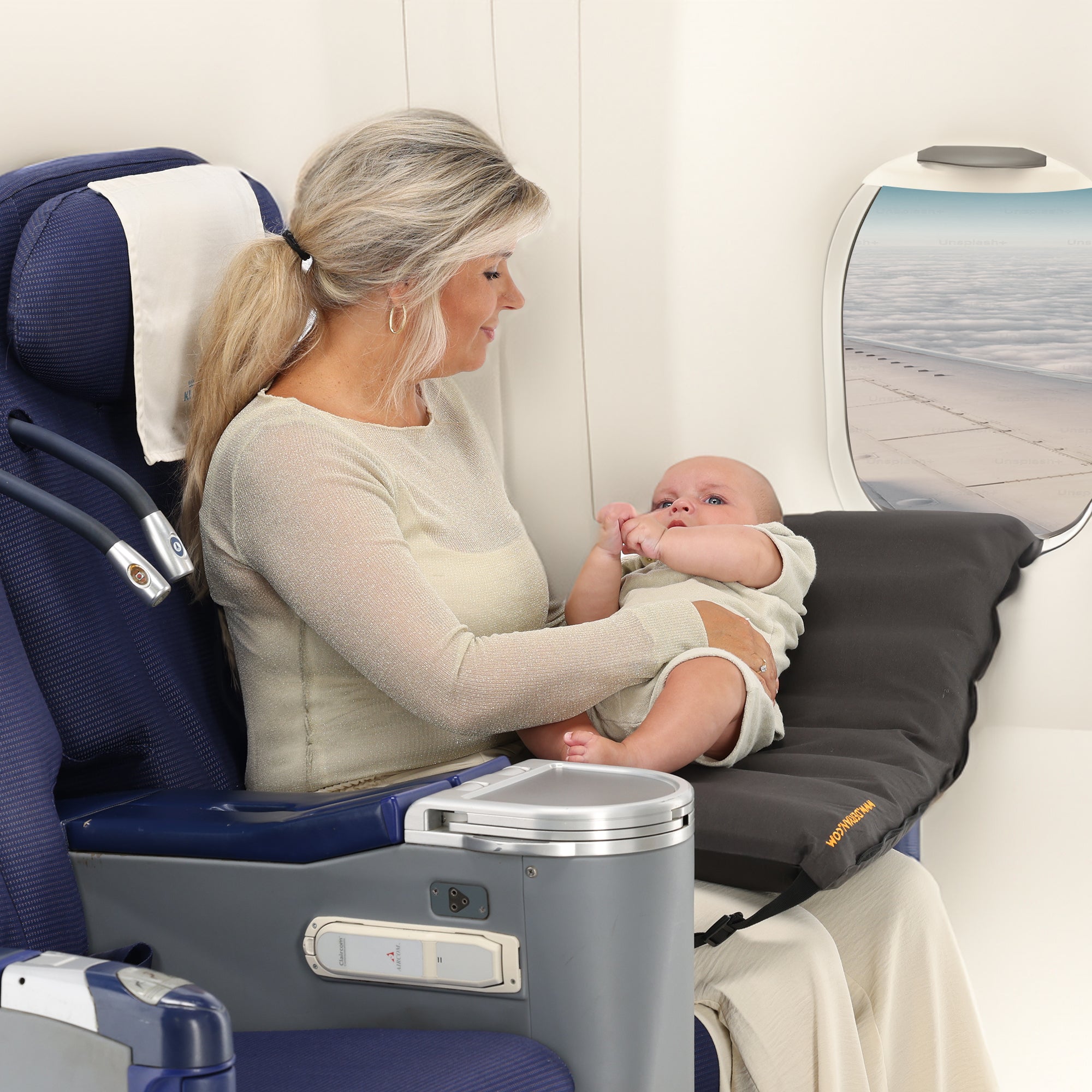 DERYAN AirTraveller Cuna de avión - Almohada de viaje con colchón - Plegado compacto